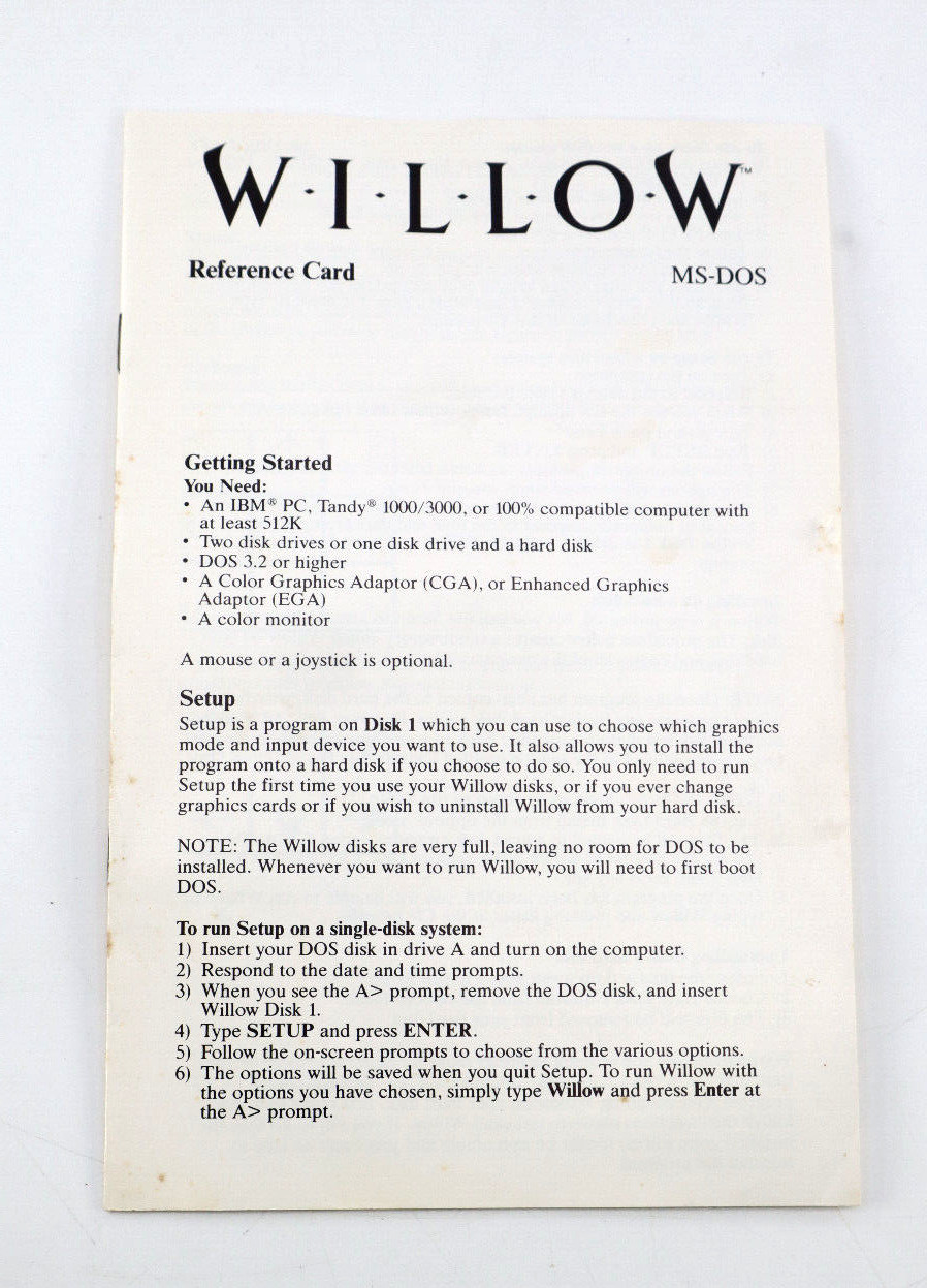 Vtg 1988 Willow The Computer Game IBM PC 5.25 Complete In BOX
