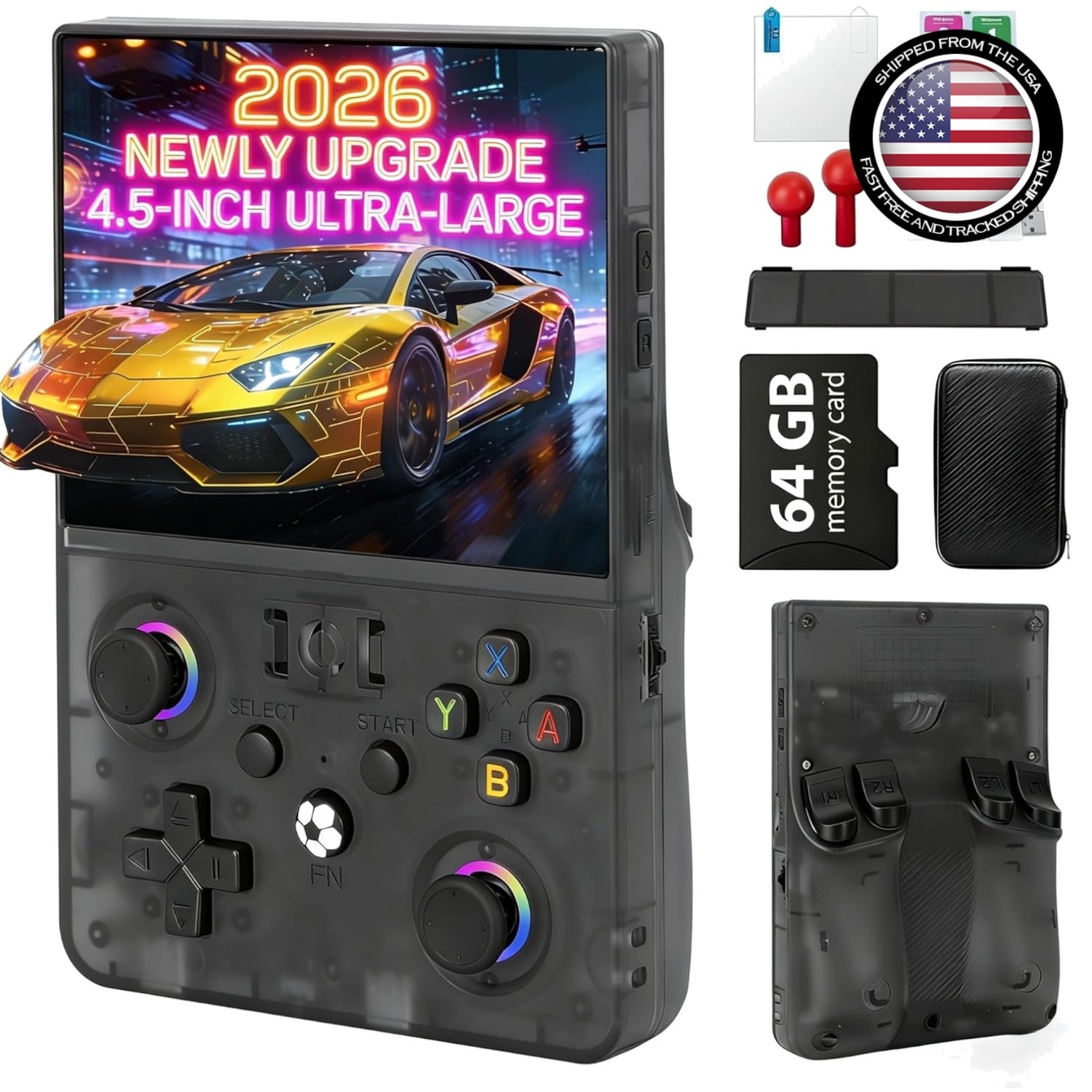 R36MAX Ⅱ Game Console – 4.5″ High-Def Screen, 18,000+ Classic Games in Black