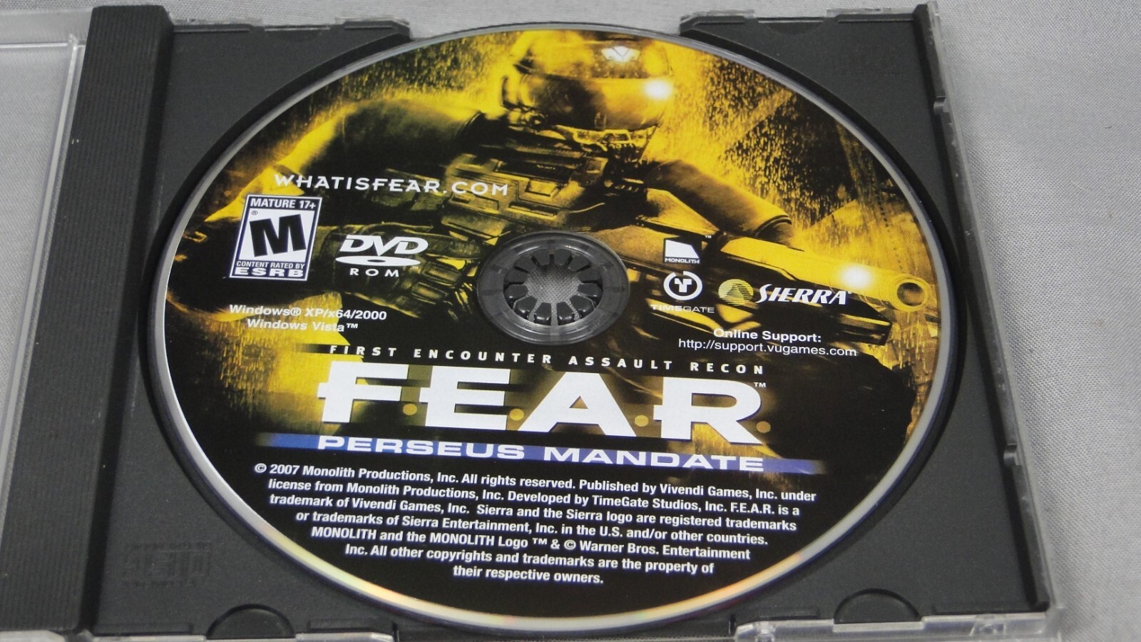 Fear Perseus Mandate First Encounter Assault Recon PC CD ROM Game Fear 3 Bioware