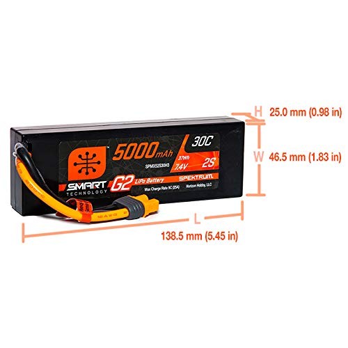 Spektrum 7.4V 5000mAh 2S 30C Smart LiPo G2 Hard Case: IC3, Case; IC3