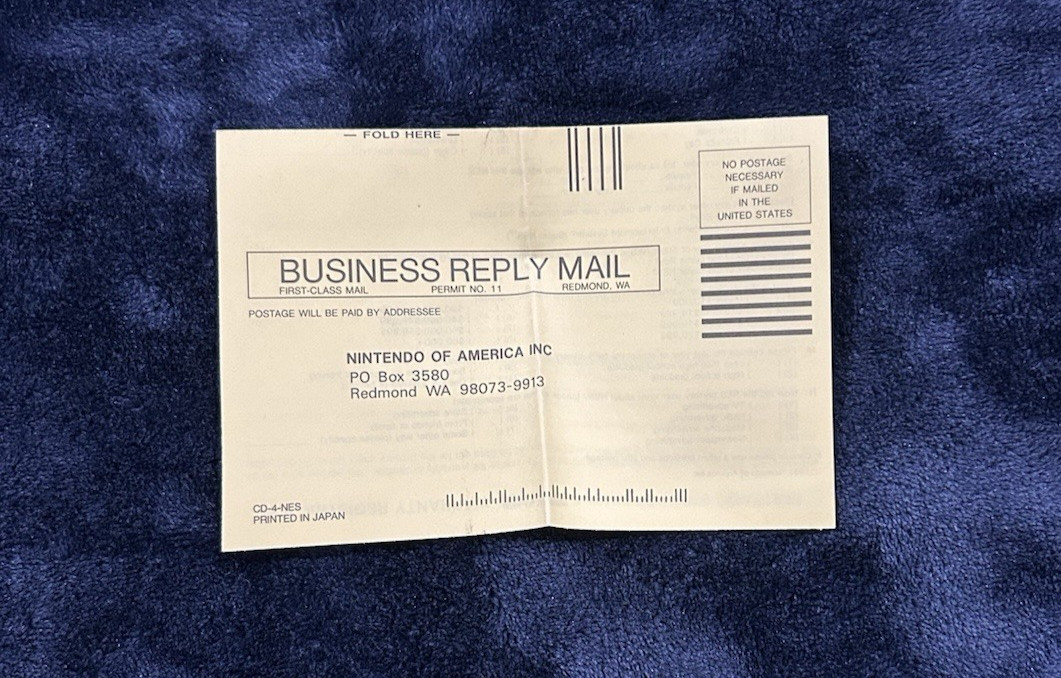 Nintendo NES Video Game Console System Warranty Registration Card CD-4-NES