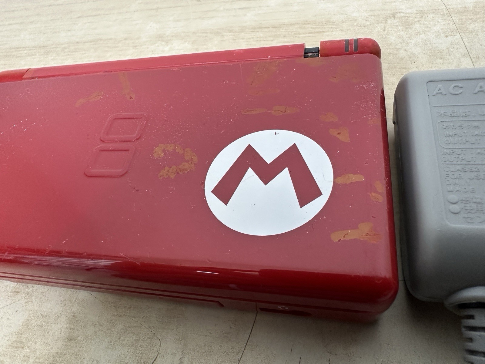 Nintendo DS Lite Mario Edition Console w/ Charger & GBA Cover: WORKS! BAD HINGE!
