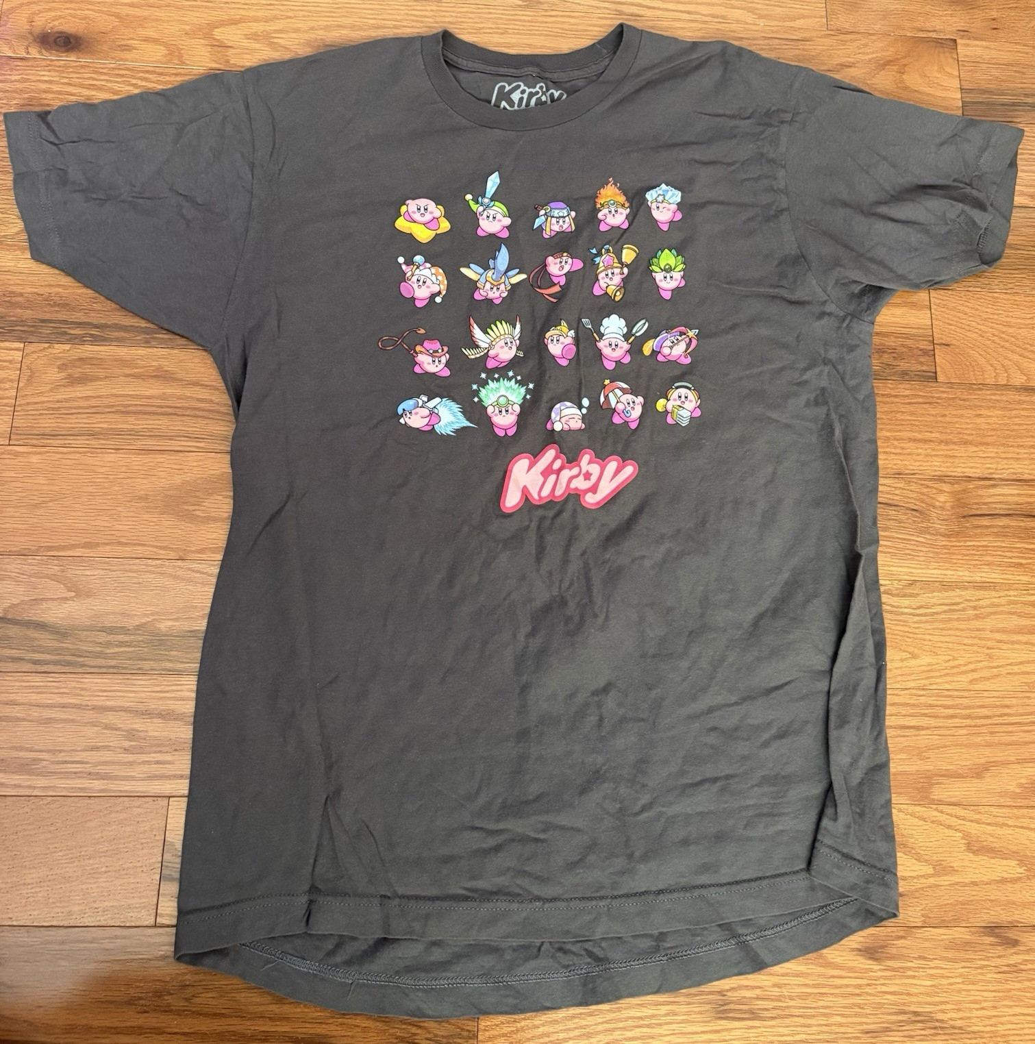 Kirby Nintendo HAL Laboratory Inc. Gray Graphic T-Shirt, Machine Washable