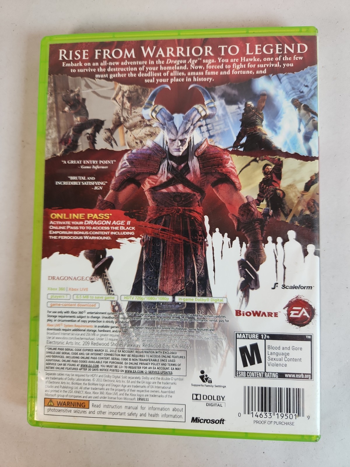 Dragon Age 2 II (Xbox 360, 2011) CIB Complete Mature 17+