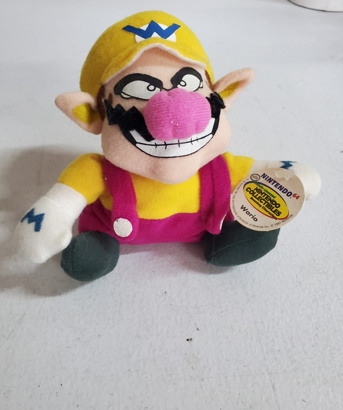 Vintage 1997 Wario Bean Bag Plush Doll 6″ BD&A, Super Mario Bros, Nintendo 64