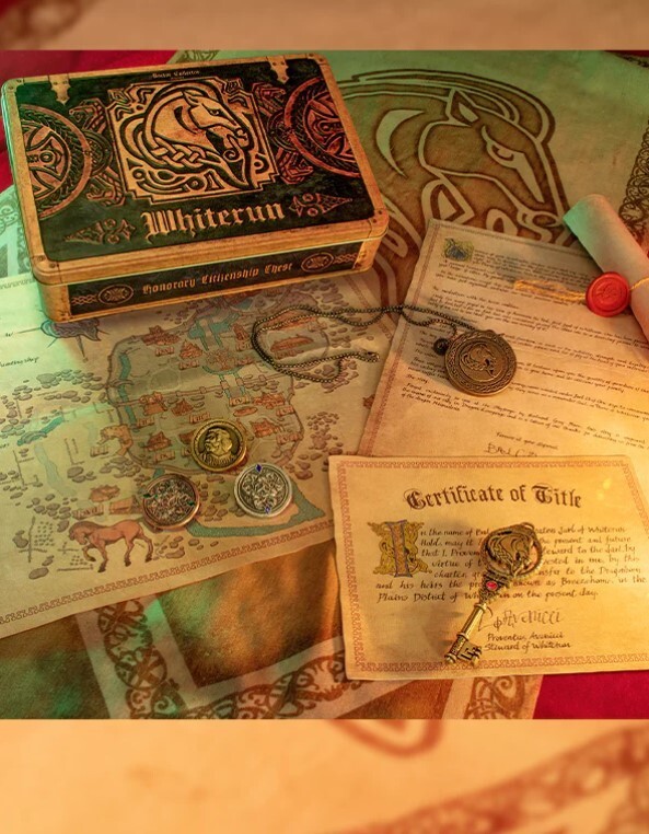 The Elder Scrolls Whiterun Honorary Citizen Chest Key Necklace Banner Map Bundle