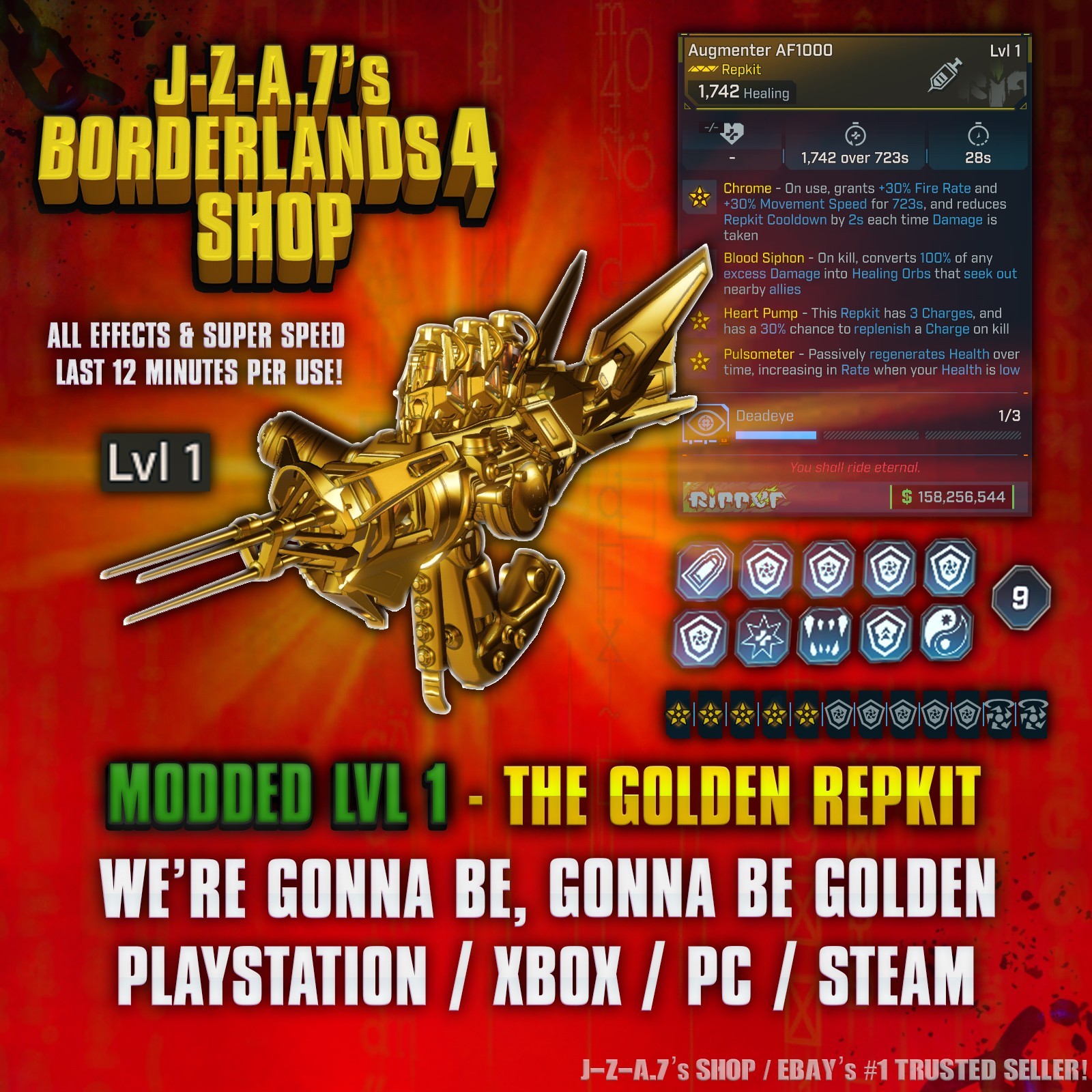 Borderlands 4✨ MODDED LEVEL 1 ONE GOLDEN REPKIT SPEED EFFECTS BL4✅PC-PS-XBOX✨