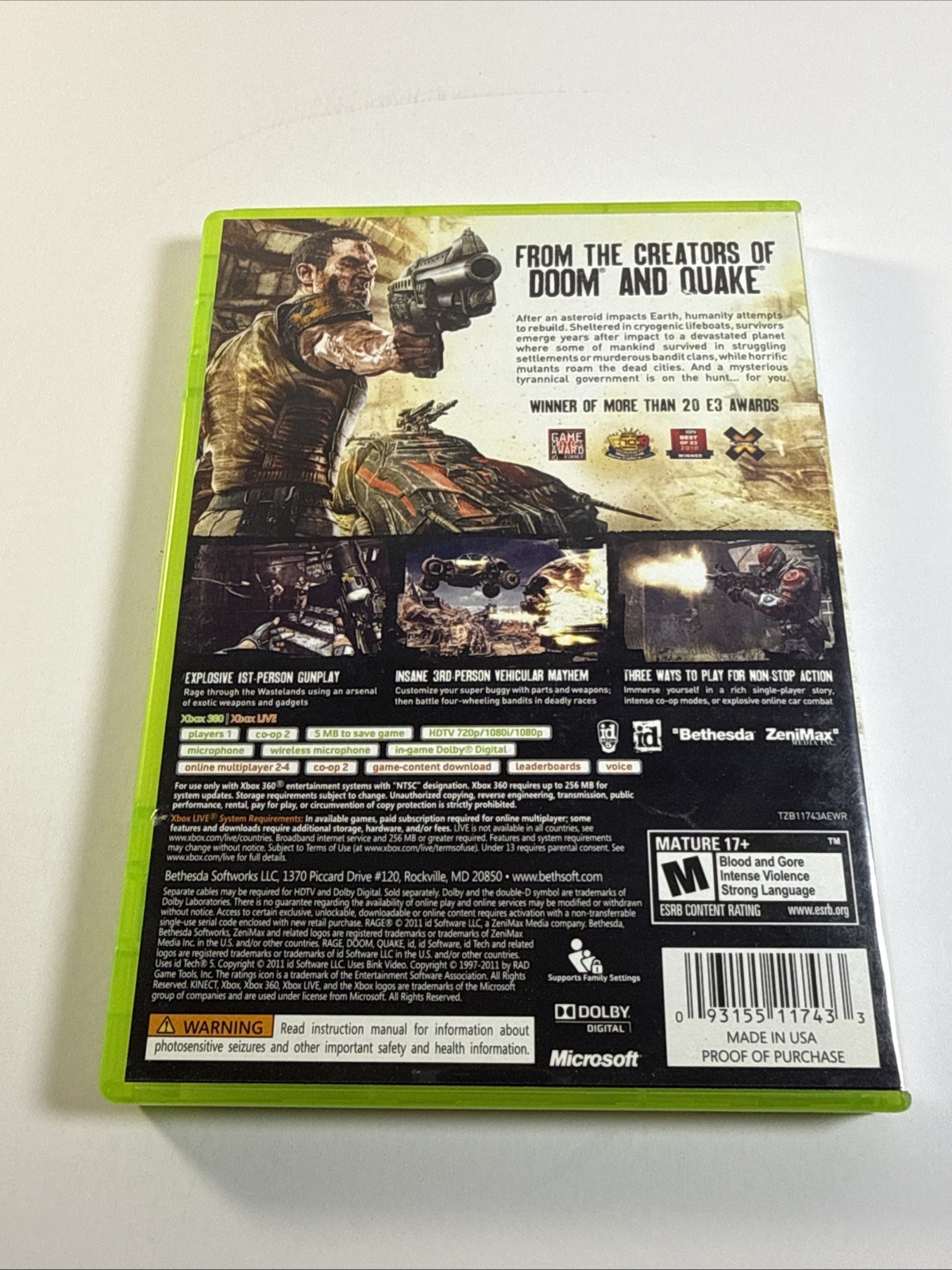 Rage (Microsoft Xbox 360, 2011) Complete Tested Working