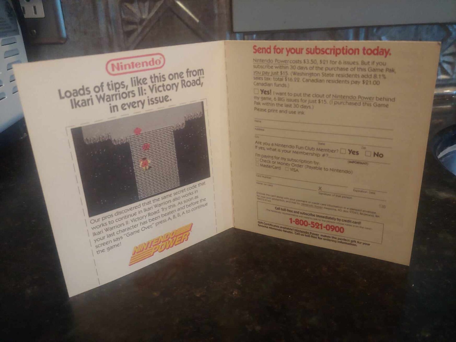 NINTENDO POWER Track Field II NES Subscription Fold-Out Insert Card PMG-VR-USA