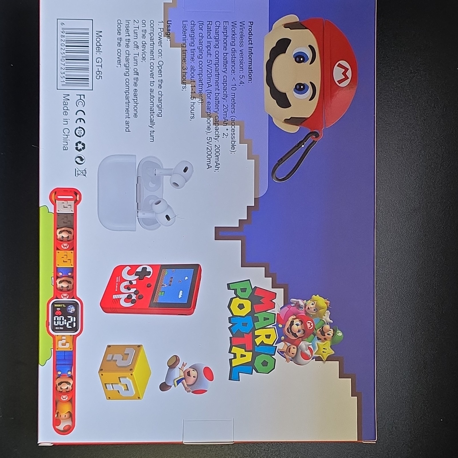 Mario Portal GT-65 Watch Wireless Earbuds SUP Game Console Case 4-in-1 Set