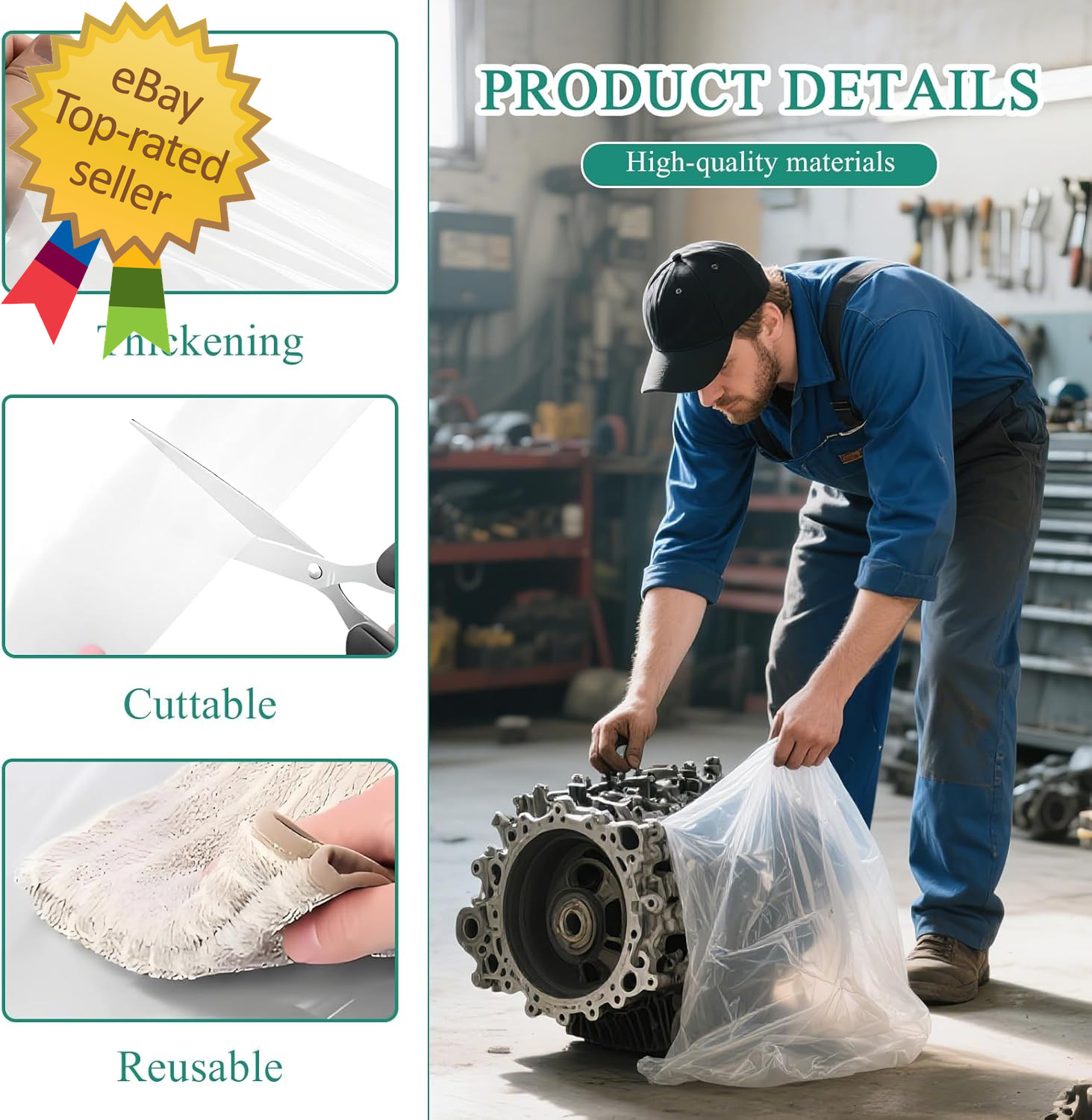 10PCS Engine Bag Cover, 47.2×47.2 Inch Clear Plastic Engine Storage Bag, Transpa