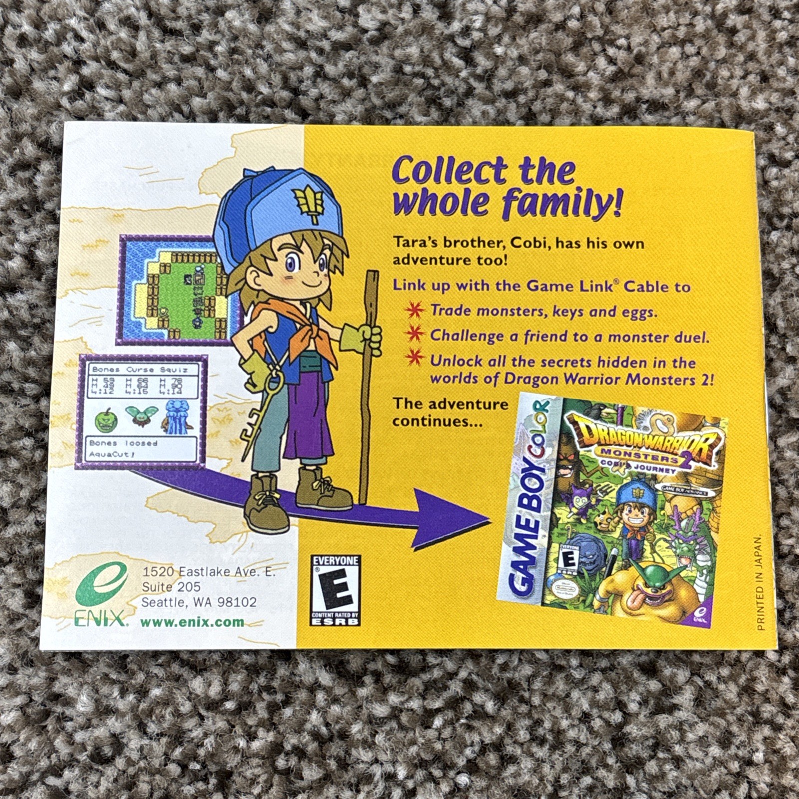dragon warrior monsters 2 tara’s adventure Gameboy Color Manual Only