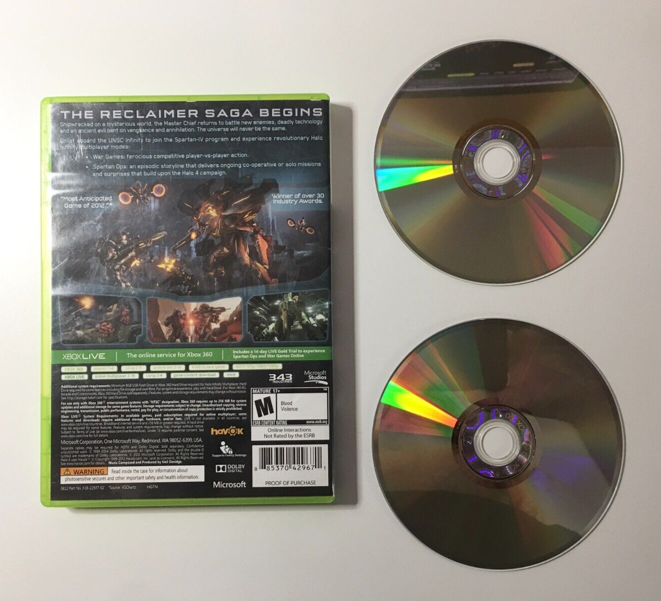 Halo 4 (Microsoft Xbox 360, 2012) 343 Industries – Box & 2 Discs, No Manual