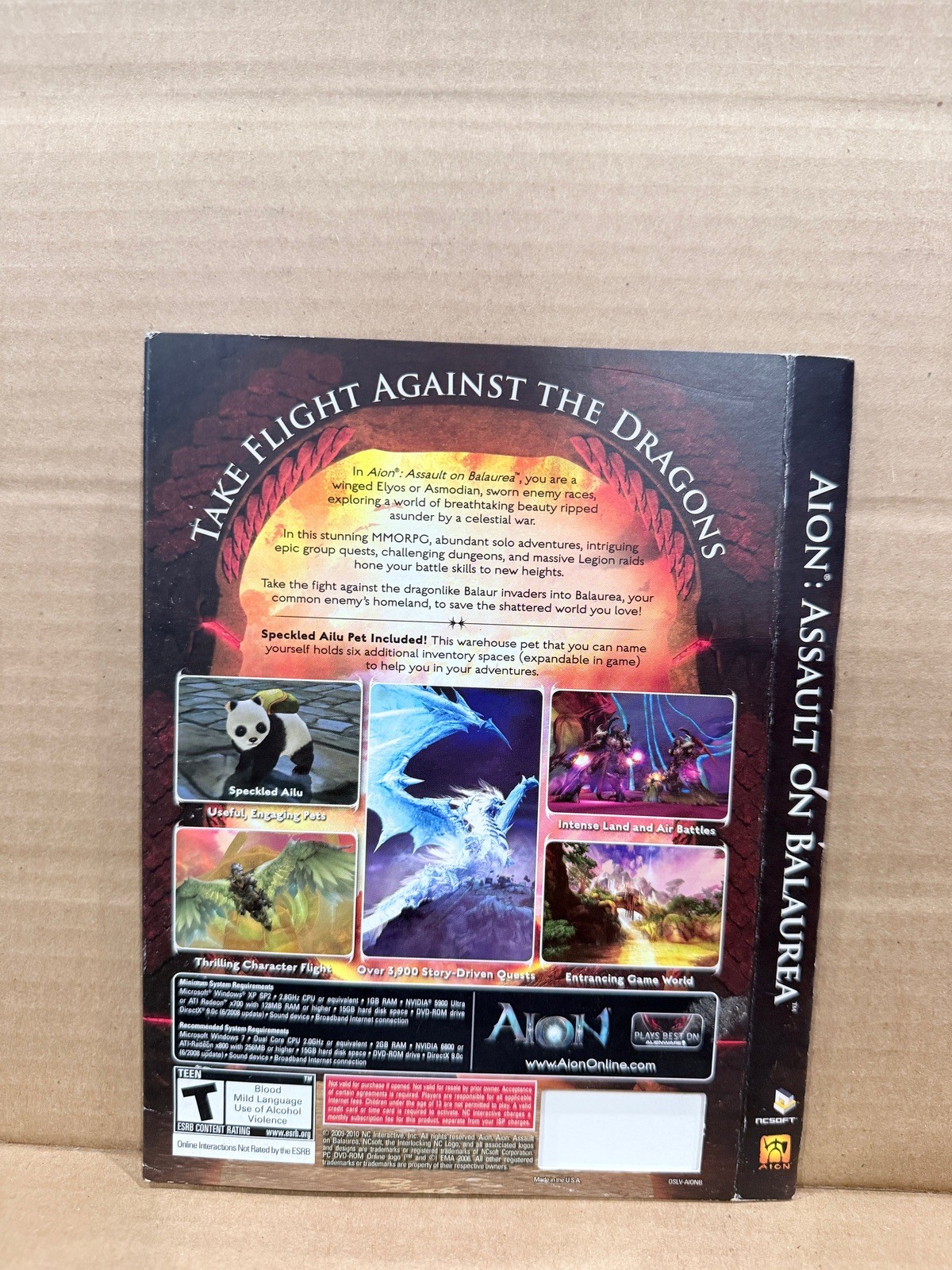 Aion Assault On Balaurea PC Slip Cover Sleeve Only Used