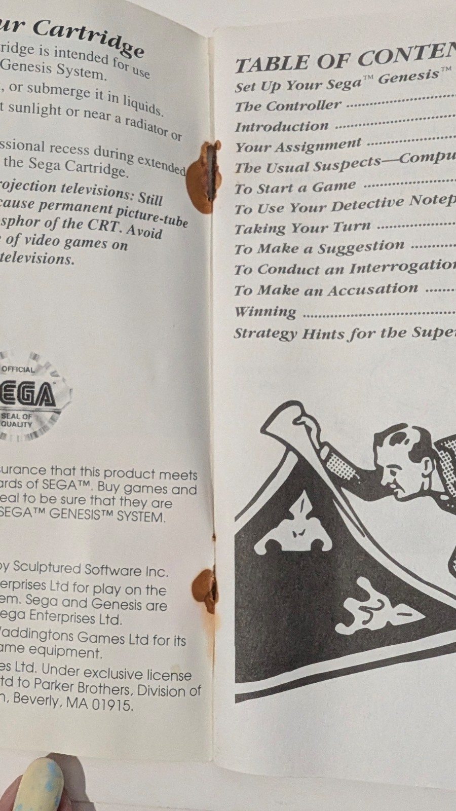 Clue Sega Genesis CIB Cleaned and Tested Working manual has rusty staples