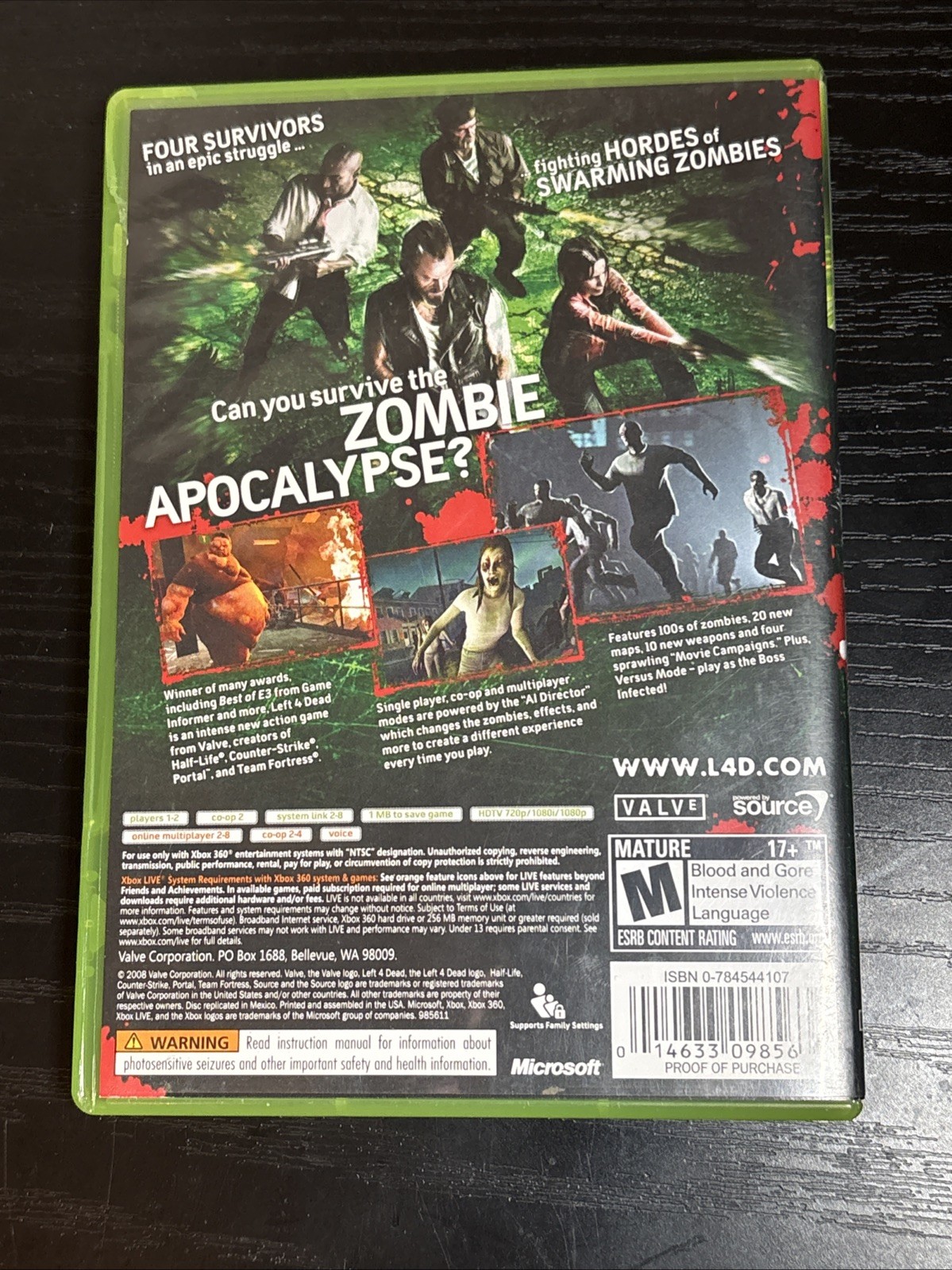 Xbox 360 Left 4 Dead Microsoft Complete CIB w/ Case, Disc and Manual – TESTED –