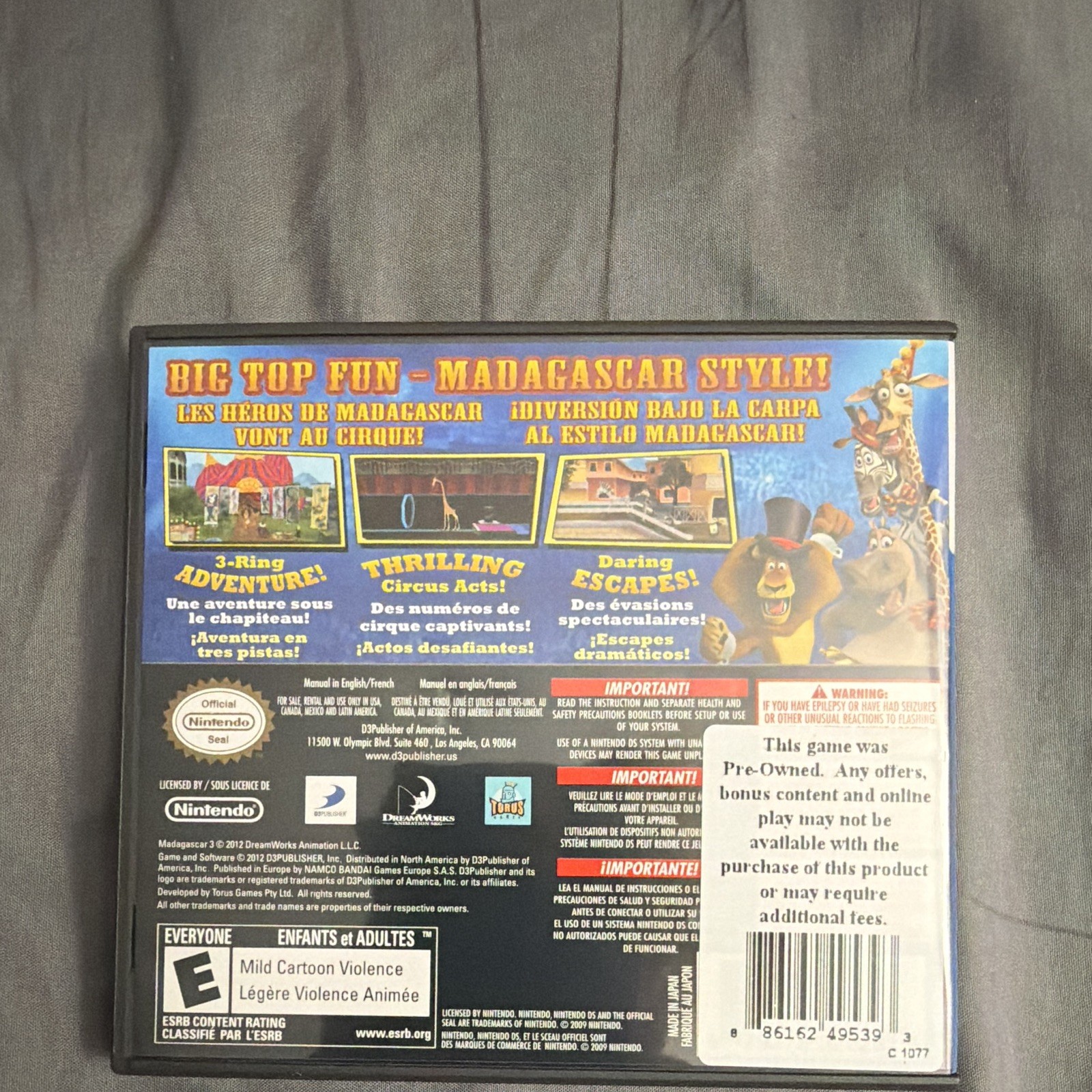 D3Publisher Madagascar 3: The Video Game Nintendo DS w/ Manual E NTSC-U/C