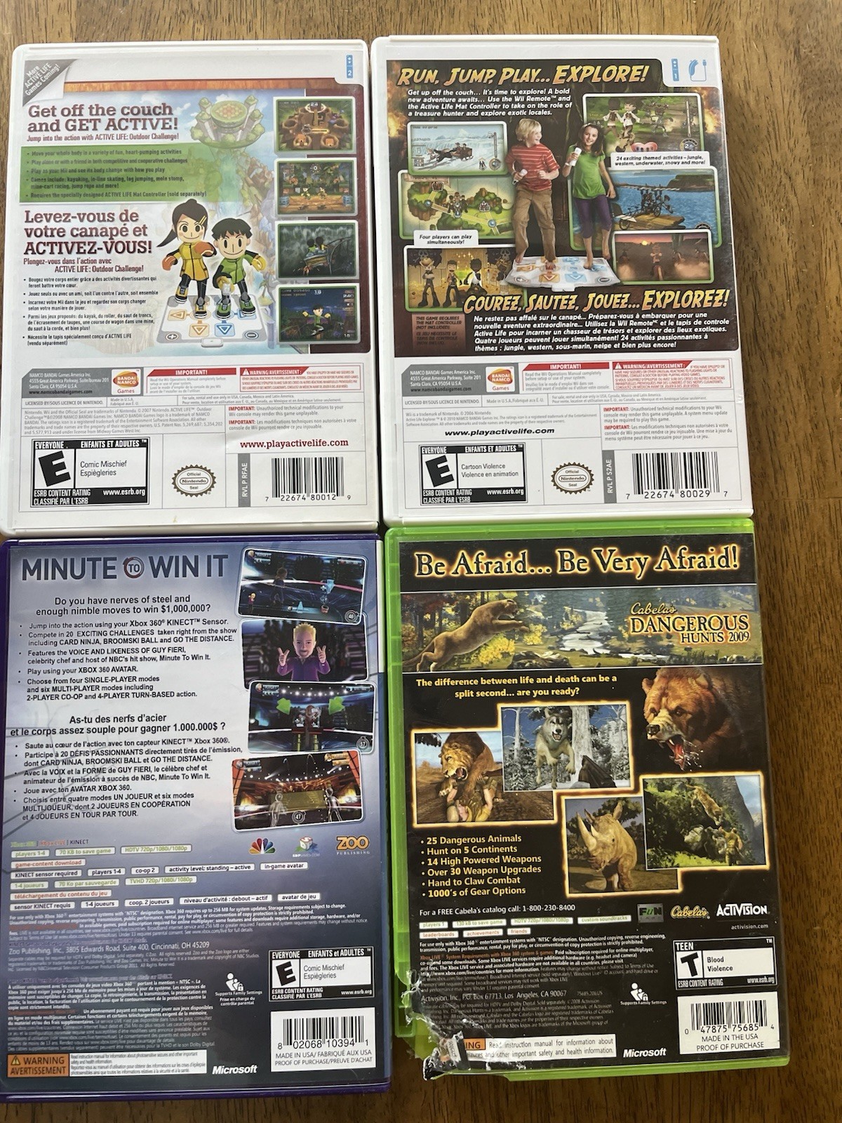 Nintendo/Microsoft Lot of 4 Games: Active Life, Minute to Win It, Cabela’s 2009