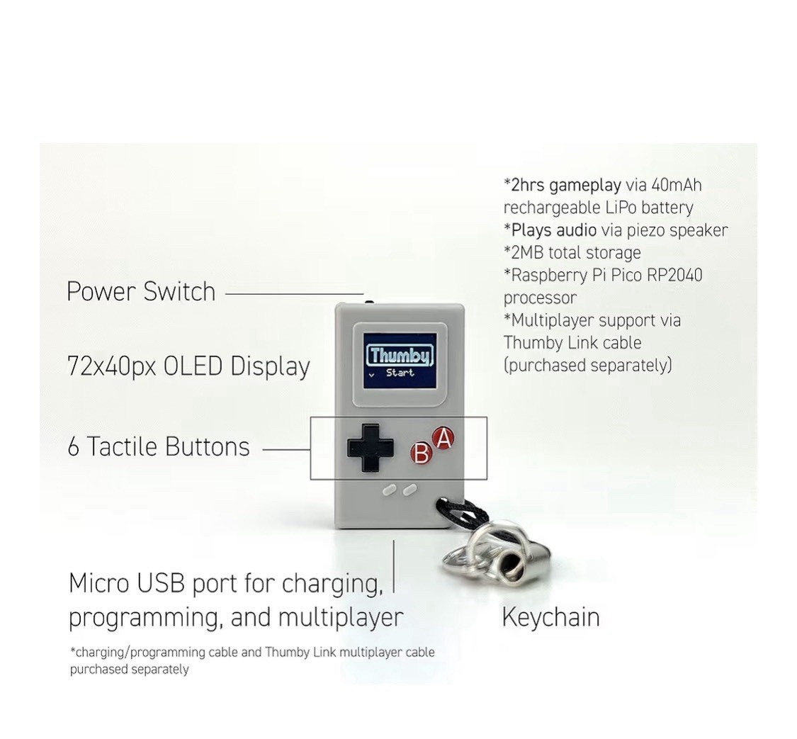 TinyCircuits Thumby 5 Programmable Game Gaming Mini-Console, USB Rechargeable,