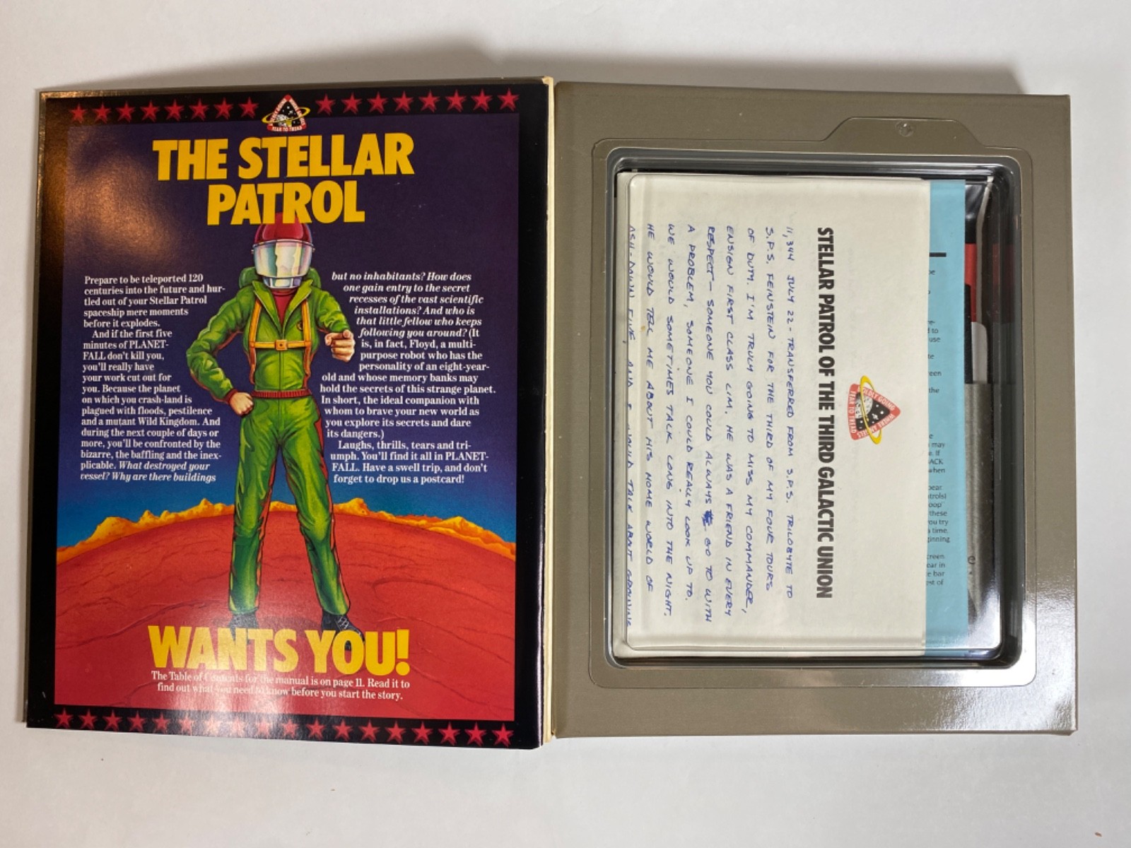 PLANETFALL INFOCOM Atari 400/800 COMPLETE w Feelies Inserts Postcards Folio!