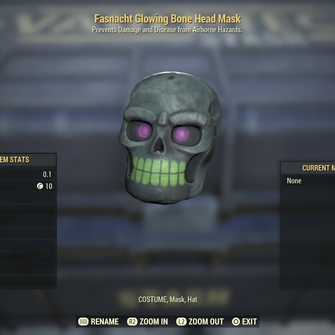 FALLOUT 76 ☢️ Fasnacht Glowing Bone Head Mask PS4/PS5