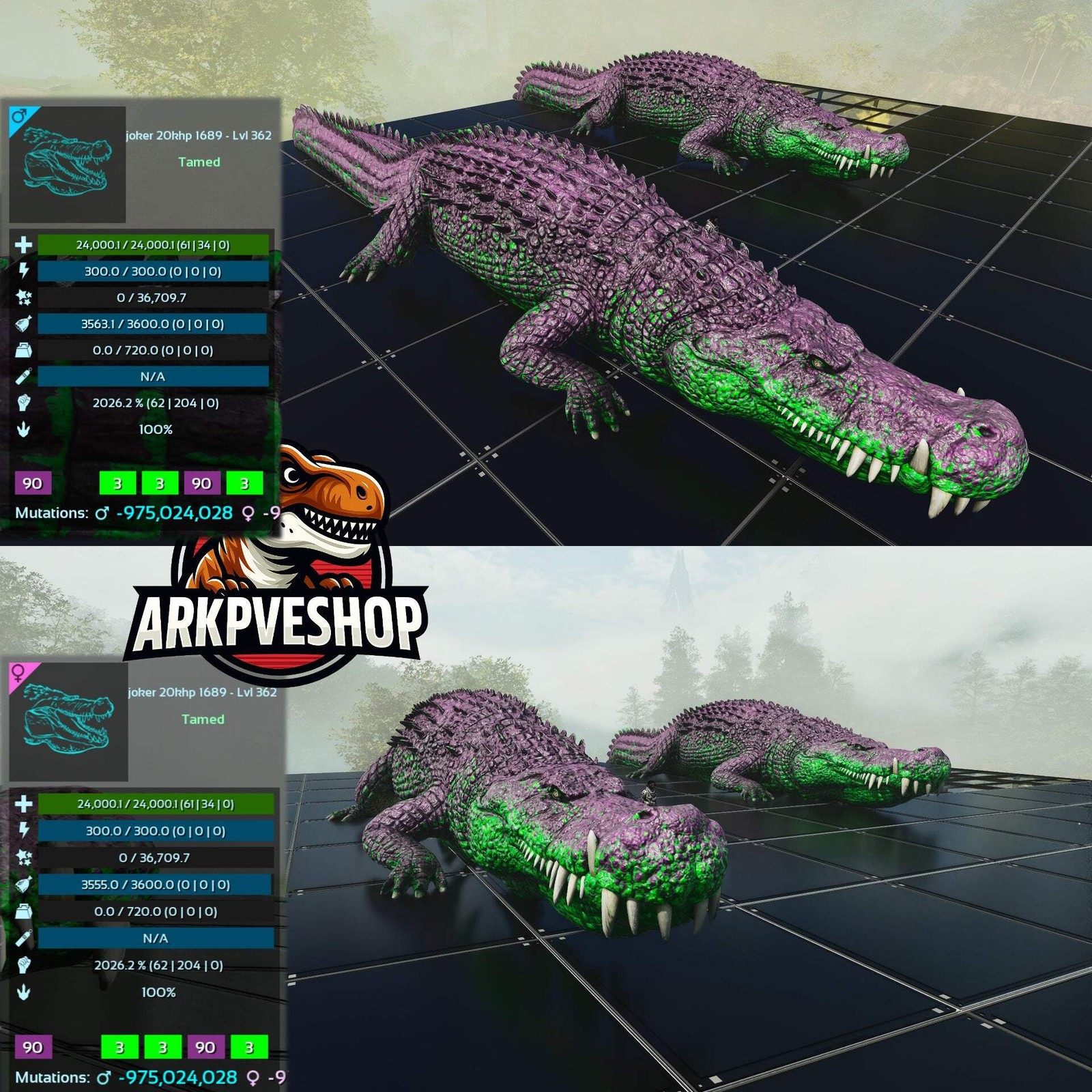 ASA PVE 🦖ARK Survival Ascended Deinosuchus Deino 2026m or 2428m Red Variant