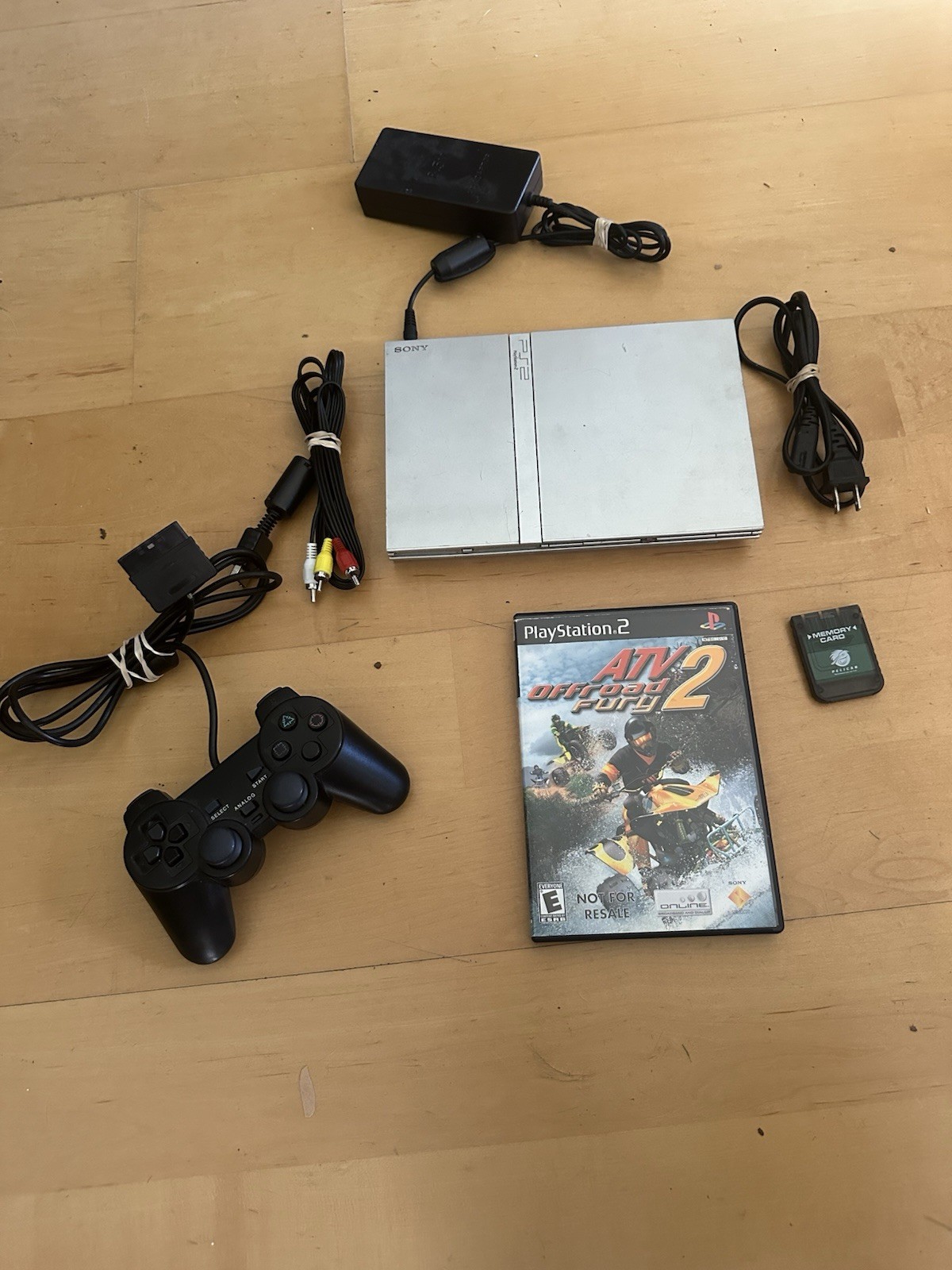 Sony PlayStation 2 PS2 Slim Silver Console Tested Working W/ Game & Memory Card