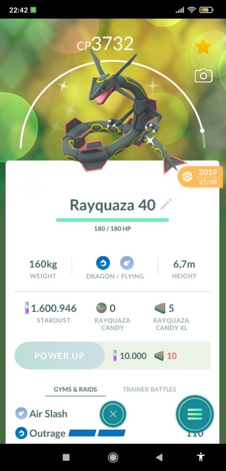Shiny Rayquaza LeveI 40 3 moveset 2019 Guaranteed lucky – Trade 20kStardust