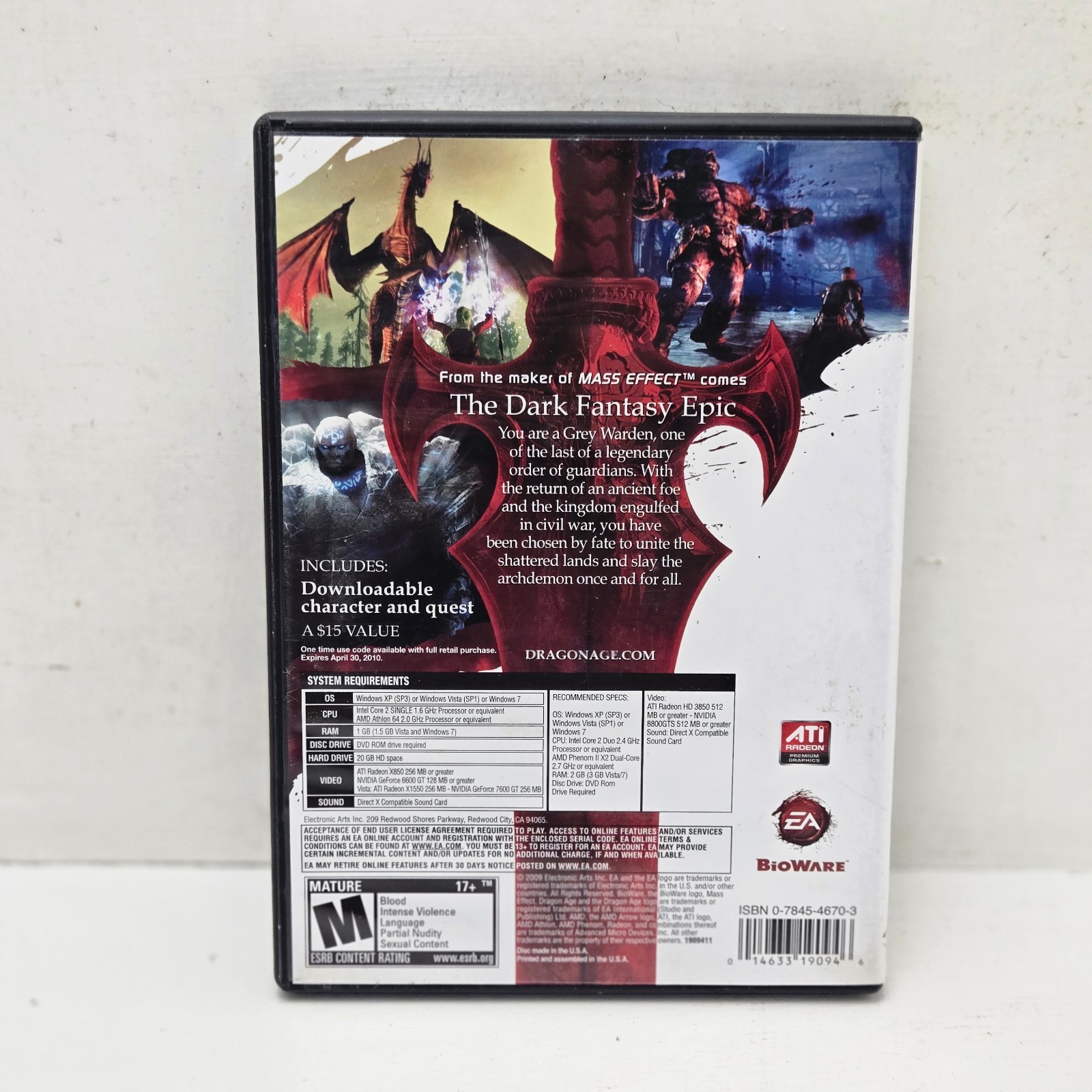 Dragon Age Origins (PC, 2009) CD-ROM Complete CIB