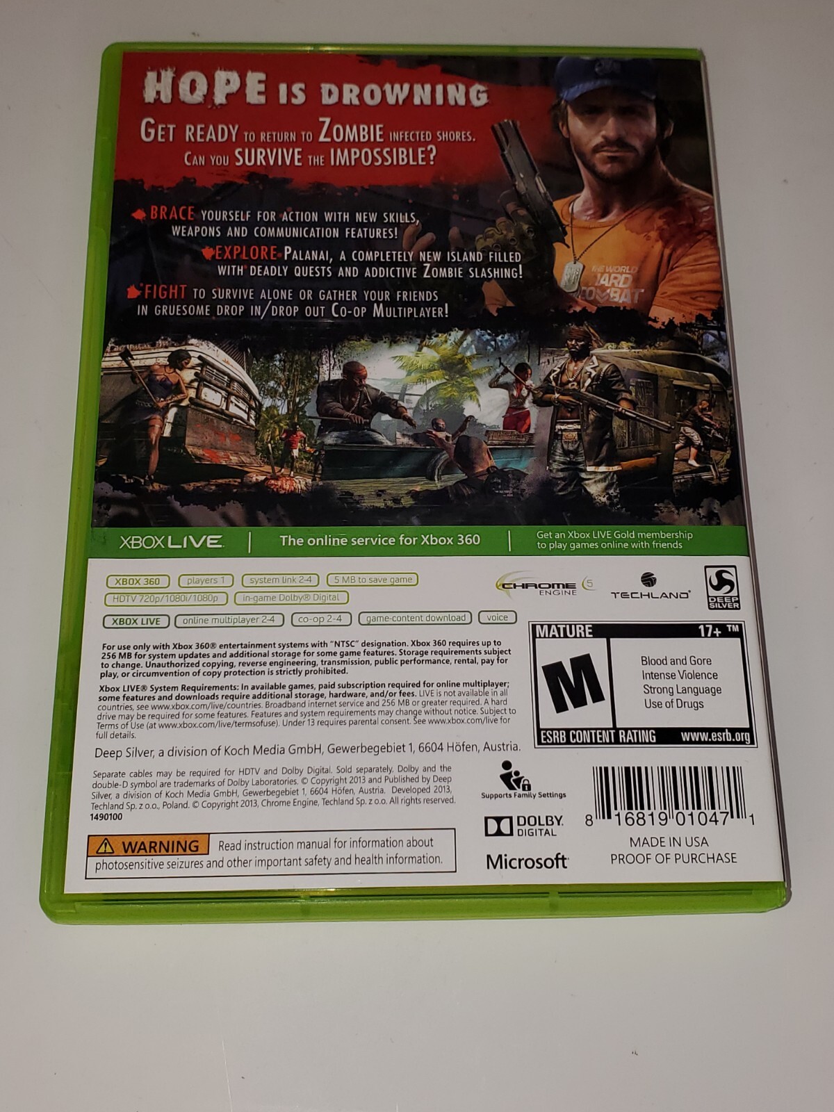 2013 Dead Island Riptide Deep Silver XBOX 360 RPG Video Game Complete Zombie