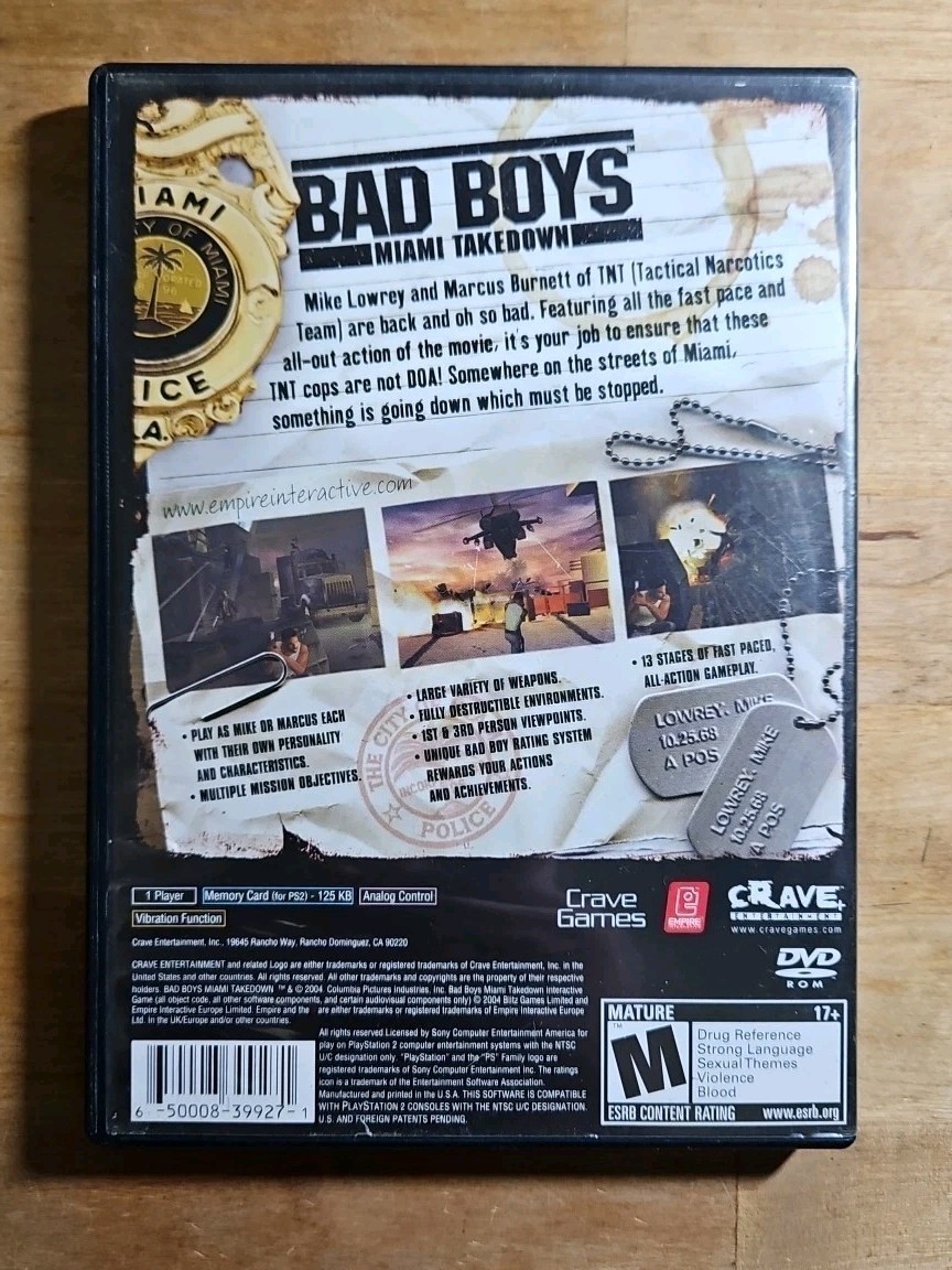 Bad Boys: Miami Takedown (Sony PlayStation 2 2004) CIB Tested And Authentic