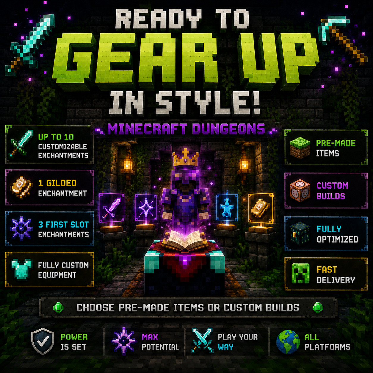 Minecr@ft Dungeons: Custom Gilded Gear shop – Weapons & Armor