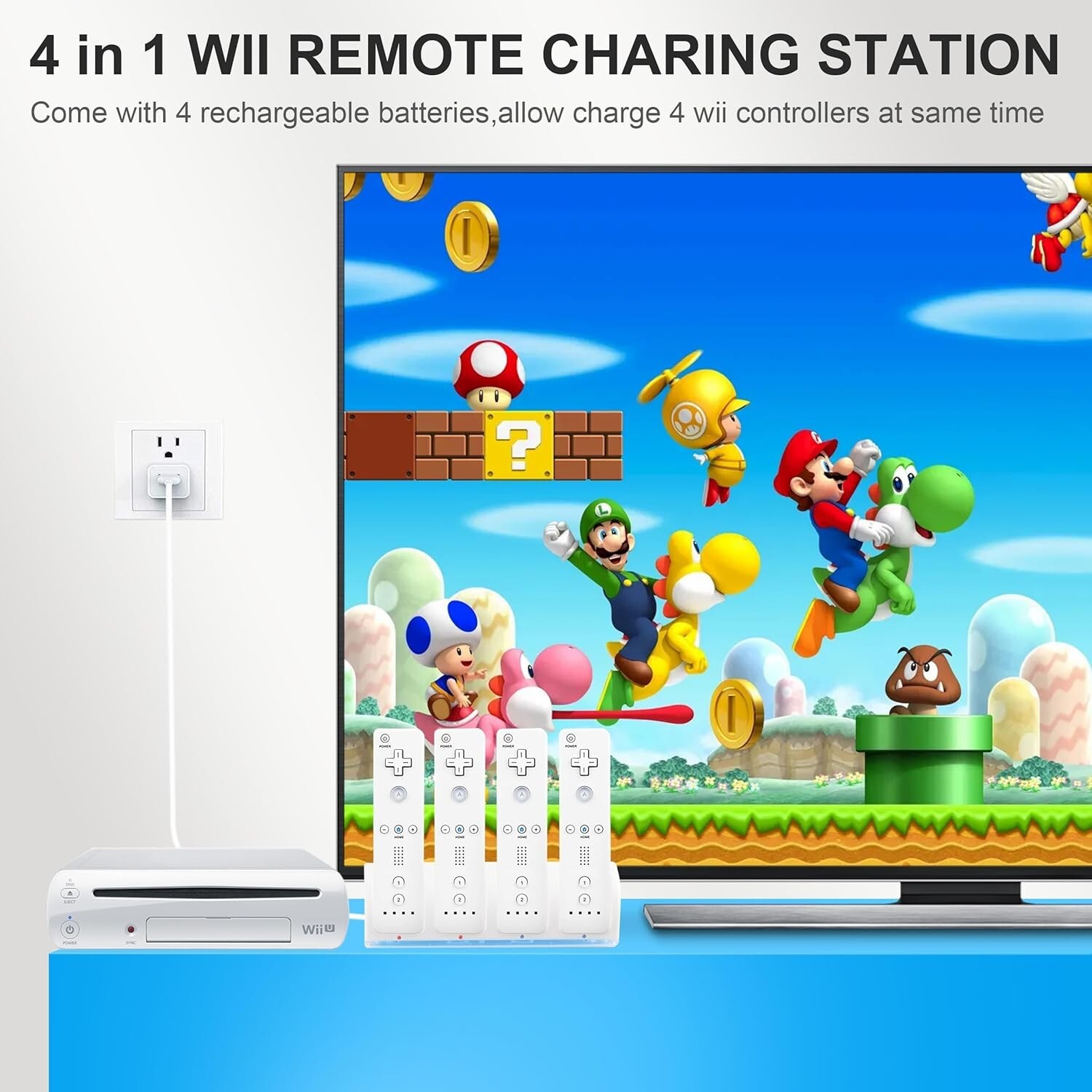 4-in-1 Charging Dock with 4PCS 2800mAh Battery for Wii/ Wii U Remote Controller