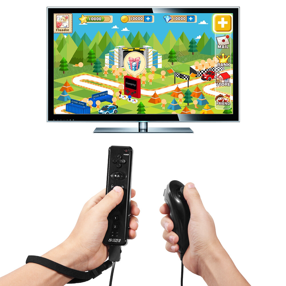 2 in 1 Built in Motion Plus Remote Controller+ Nunchuck For Nintendo Wii & Wii U
