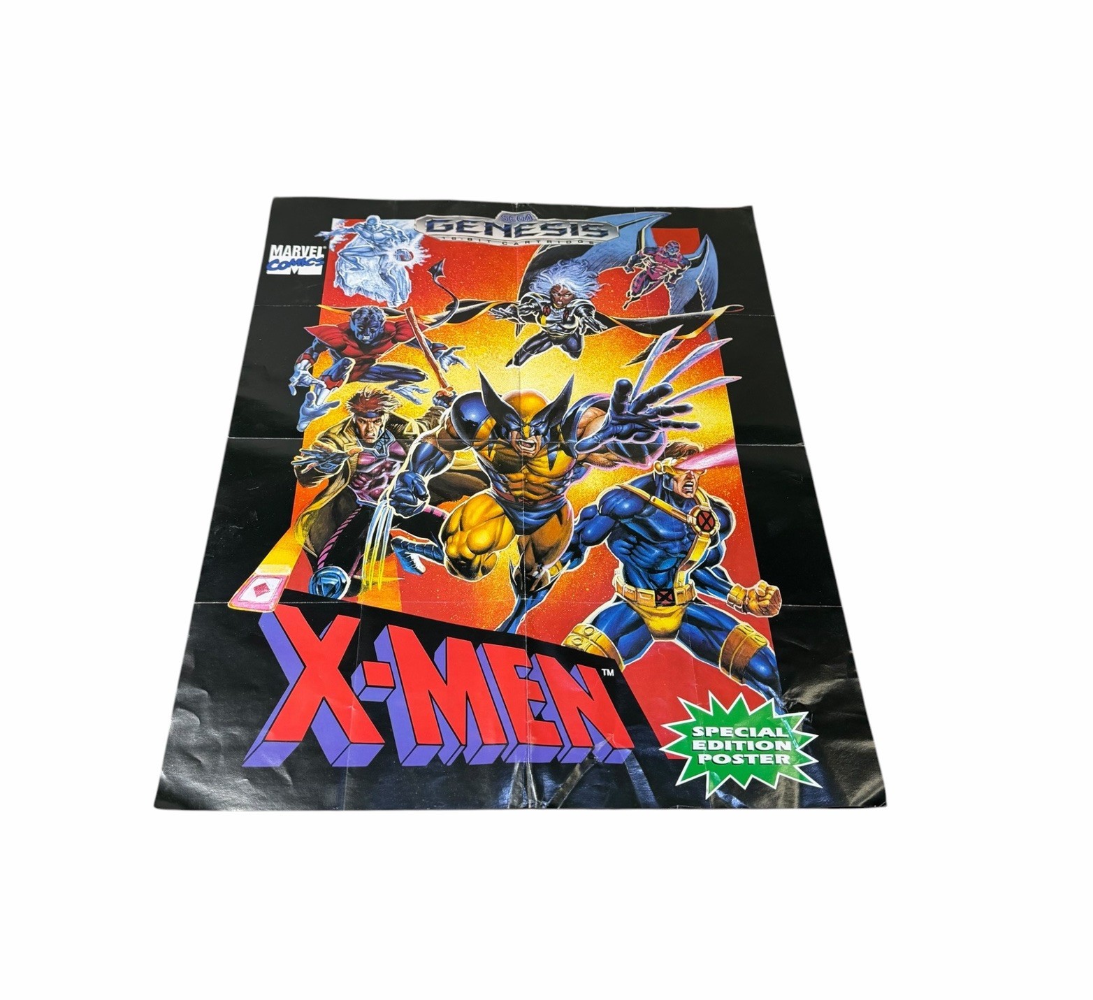 Vintage 90’s Marvel X-Men Sega Genesis 1993 Rare 17”x21” Folded Promo POSTER
