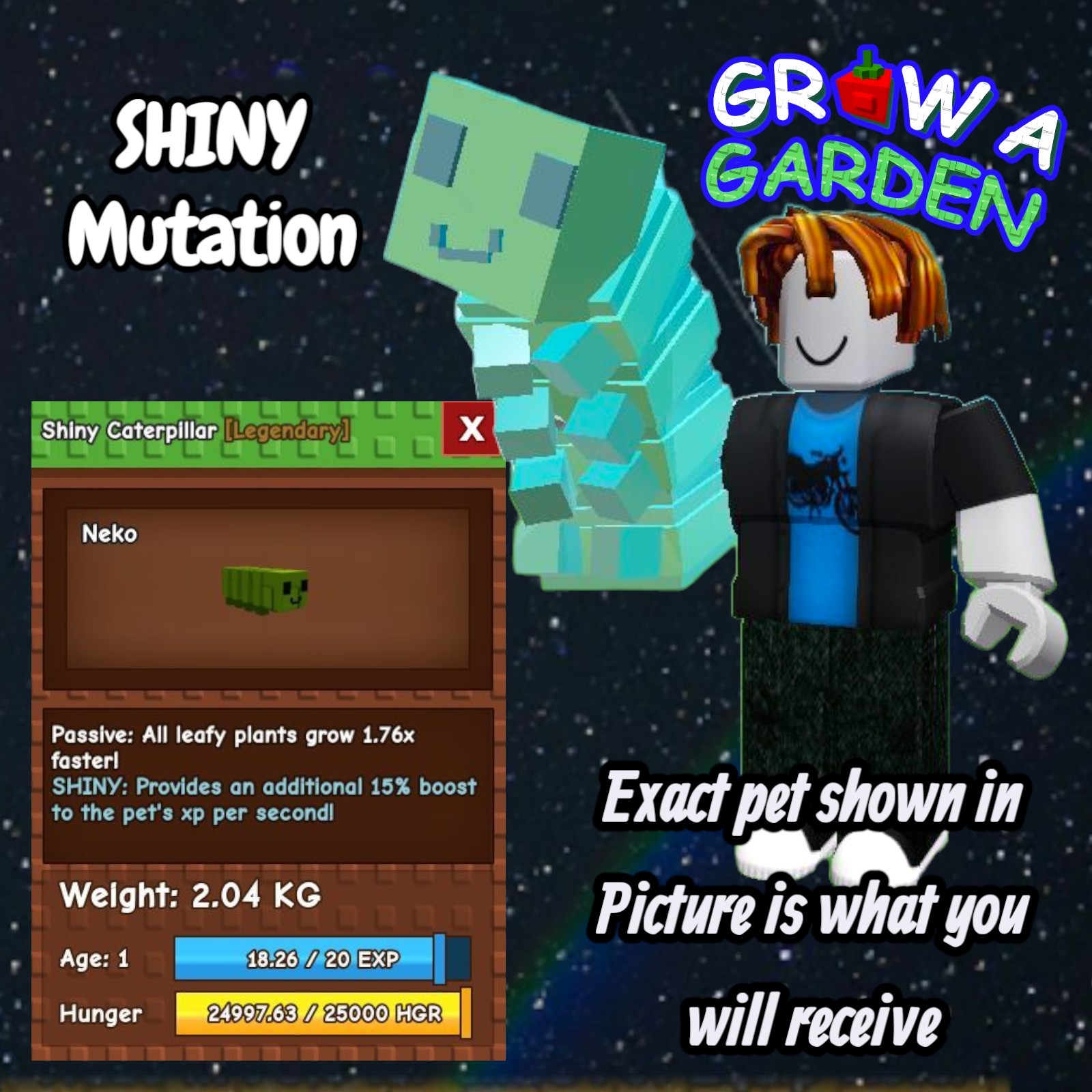 SHINY Caterpillar. Age/Weight Shown In Photo. Grow A Garden. Same Day