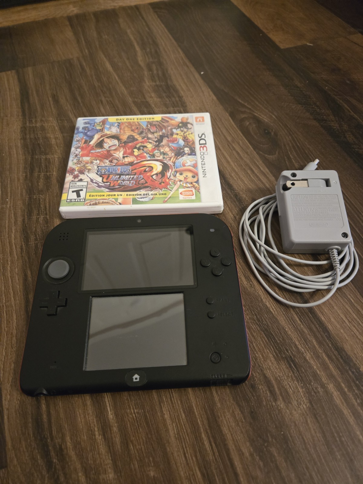 Nintendo 2DS Black/Red Handheld Console w/ Charger, Game
