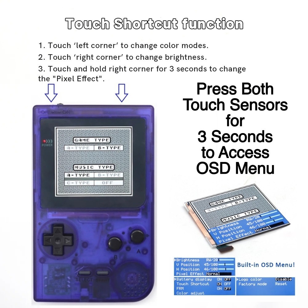 Game Boy Pocket IPS Kit w/ Illuminated Logo + Shell & USB-C LiPo Battery Gameboy