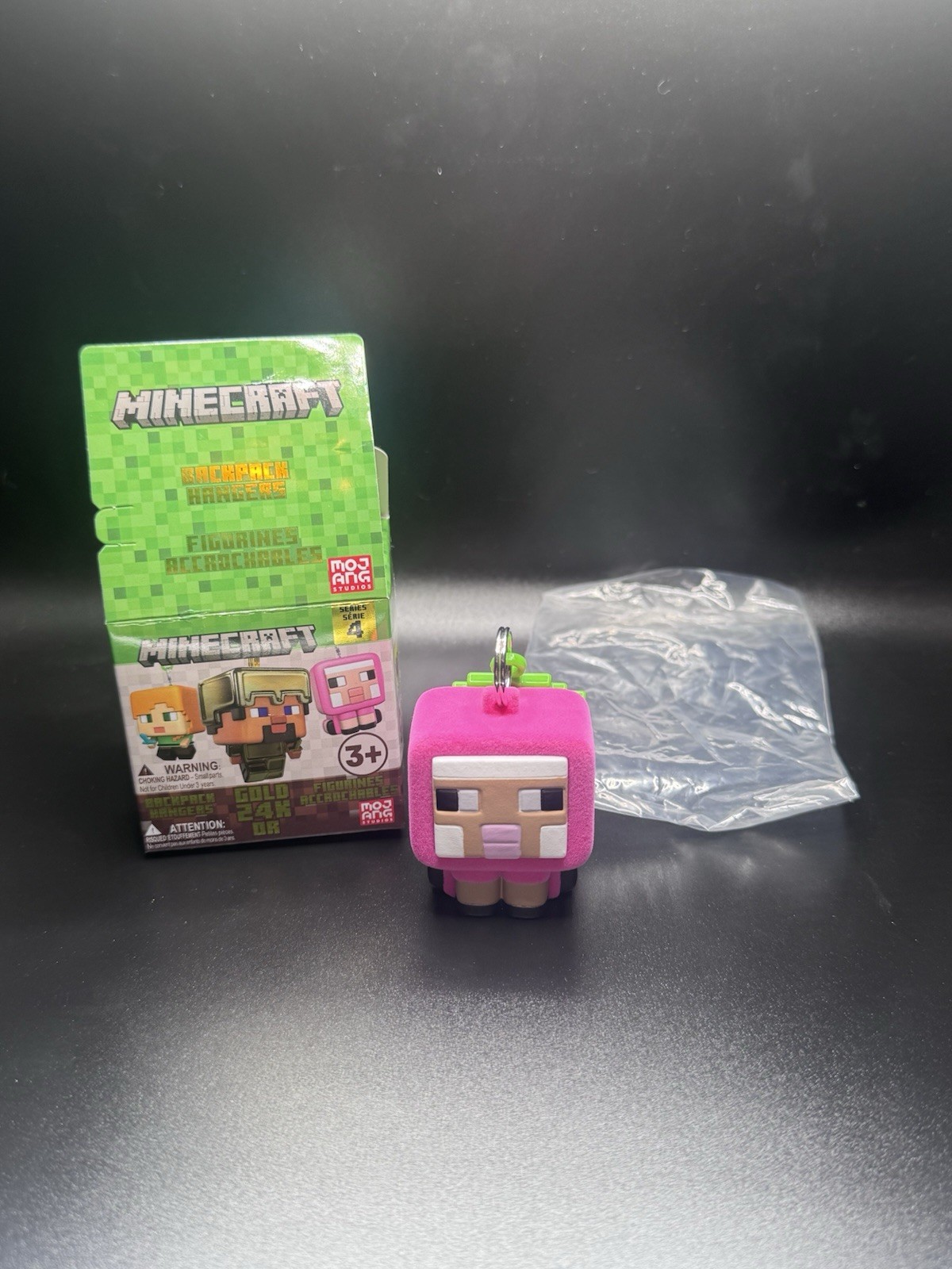 Minecraft FLOCKED PINK SHEEP Chase Backpack Hangers Series 4 Mojang RARE