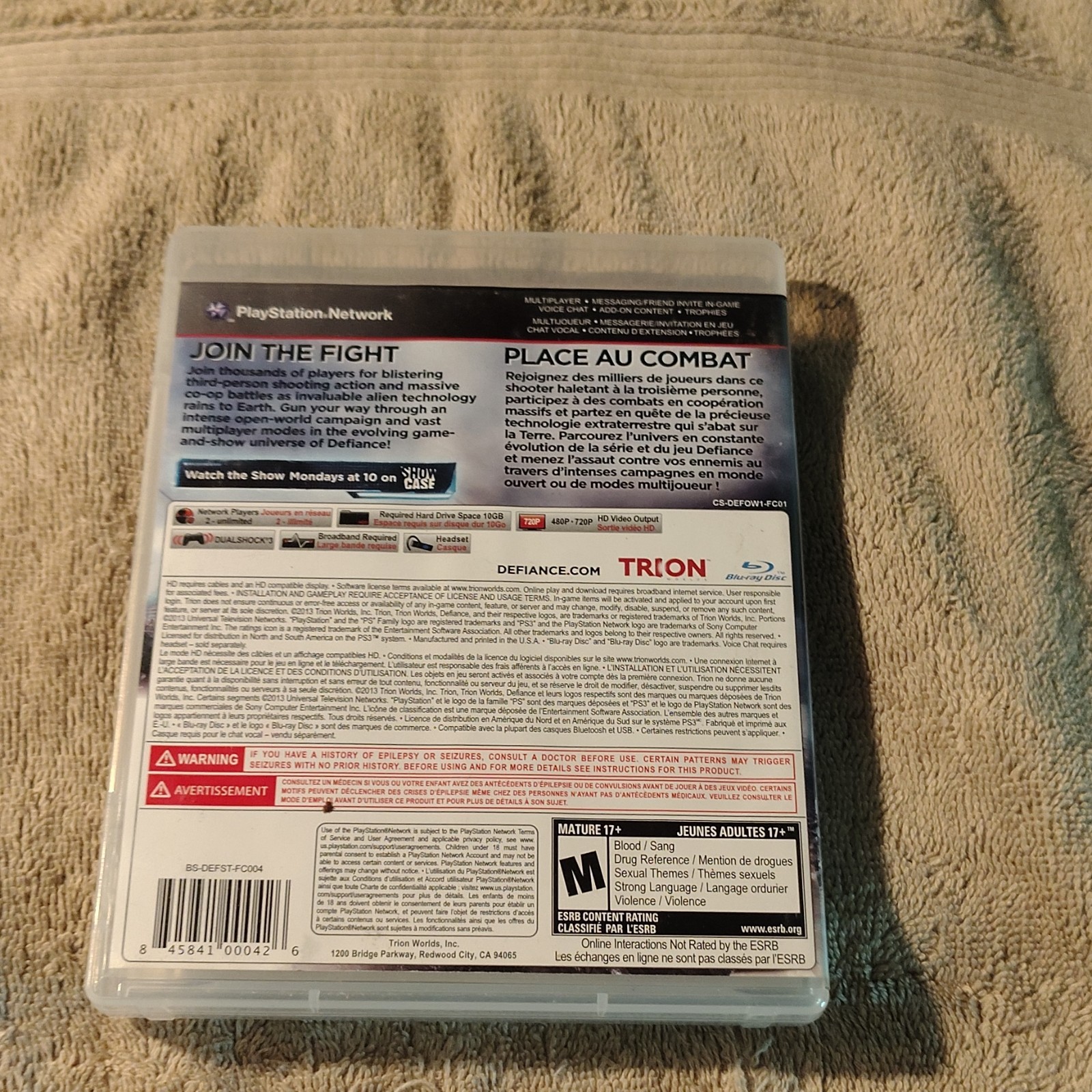 Trion Worlds Defiance Sony PlayStation 3 Shooter Action & Adventure M Mature