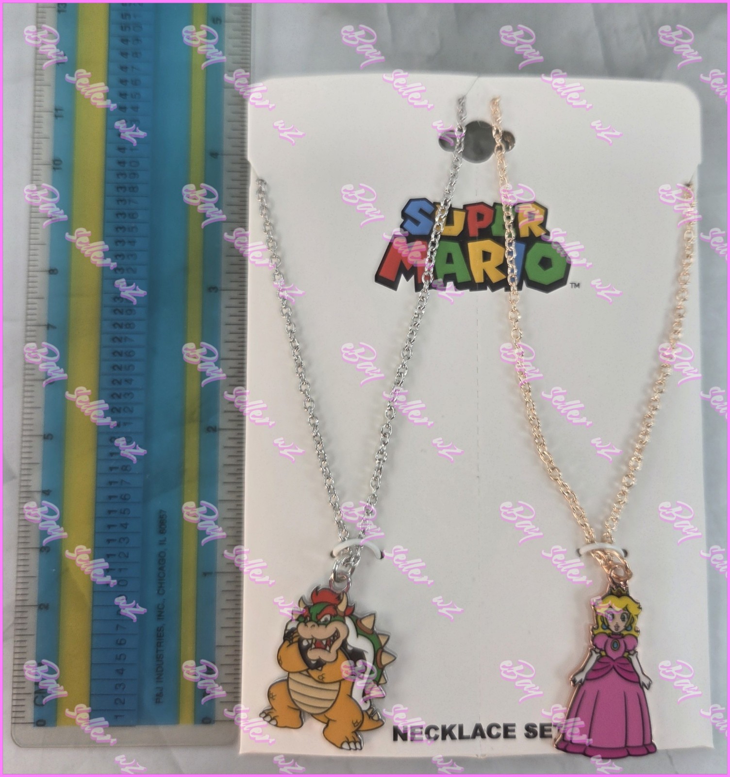 Princess Peach & Bowser Best Friend 2 Necklace Set Super Mario Bros Official NEW