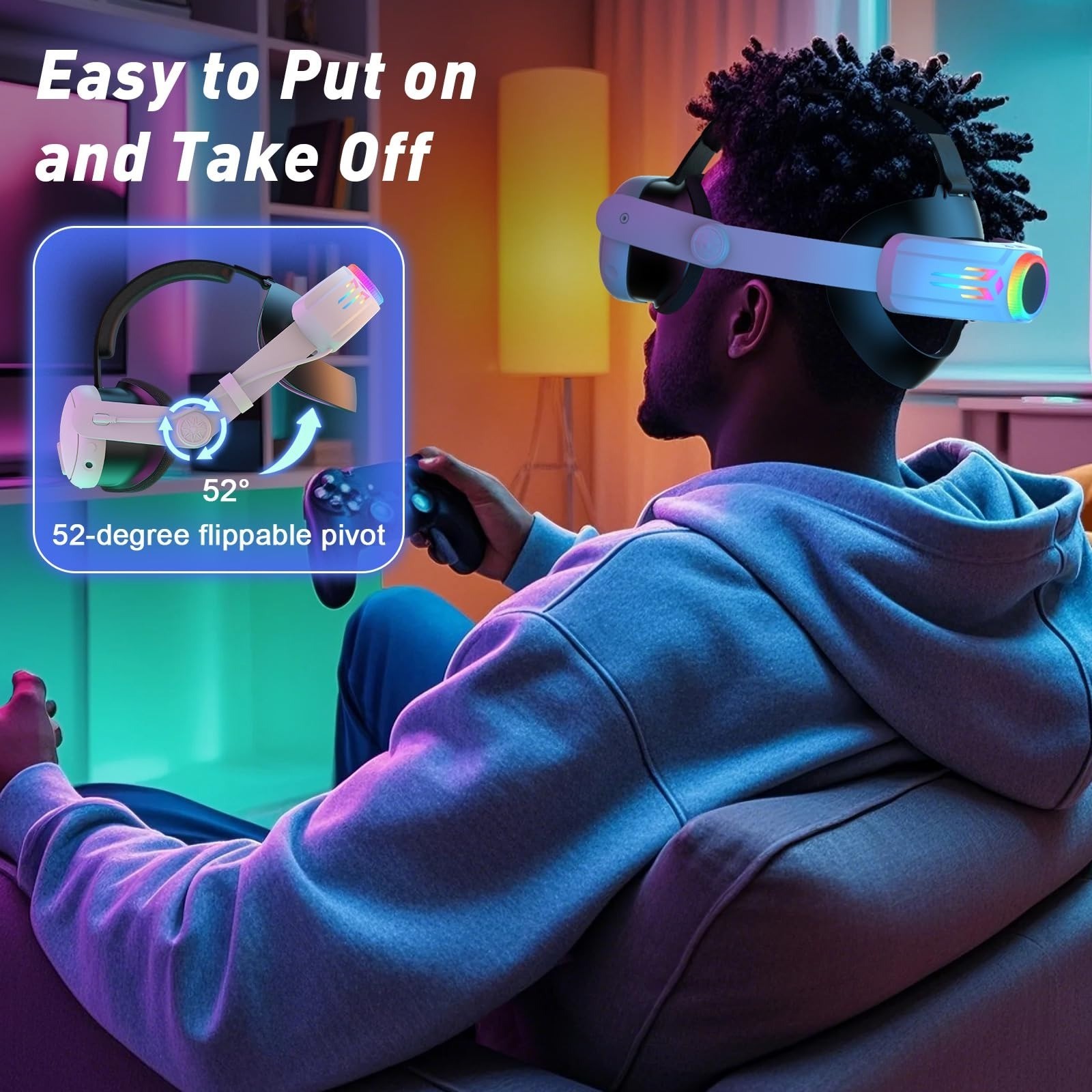 BROKELIT RGB Head Strap with 12000mAh Battery for Meta Quest 3