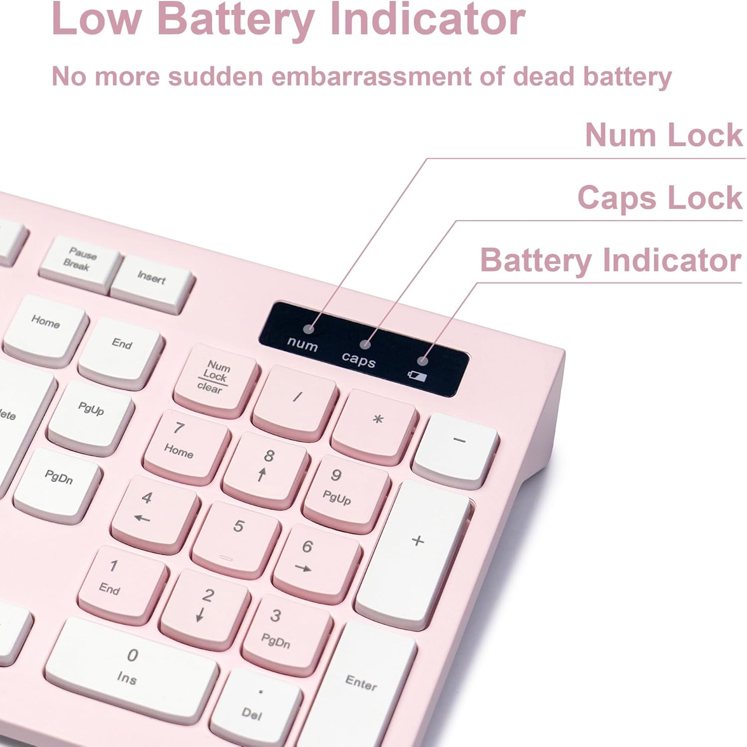 Wireless Keyboard and Mouse Combo, Reccazr 2.4G Full-Sized Pink & Cream