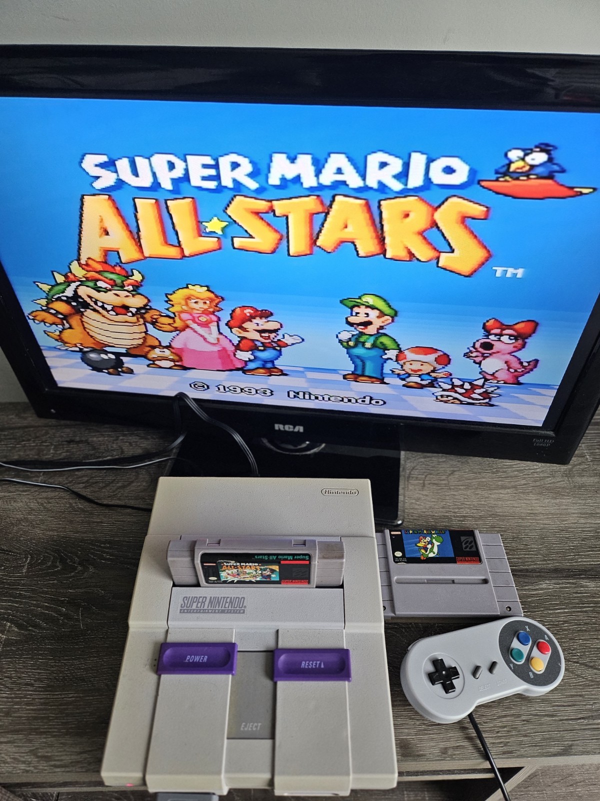 Super Nintendo SNES Bundle with Super Mario All-stars Game