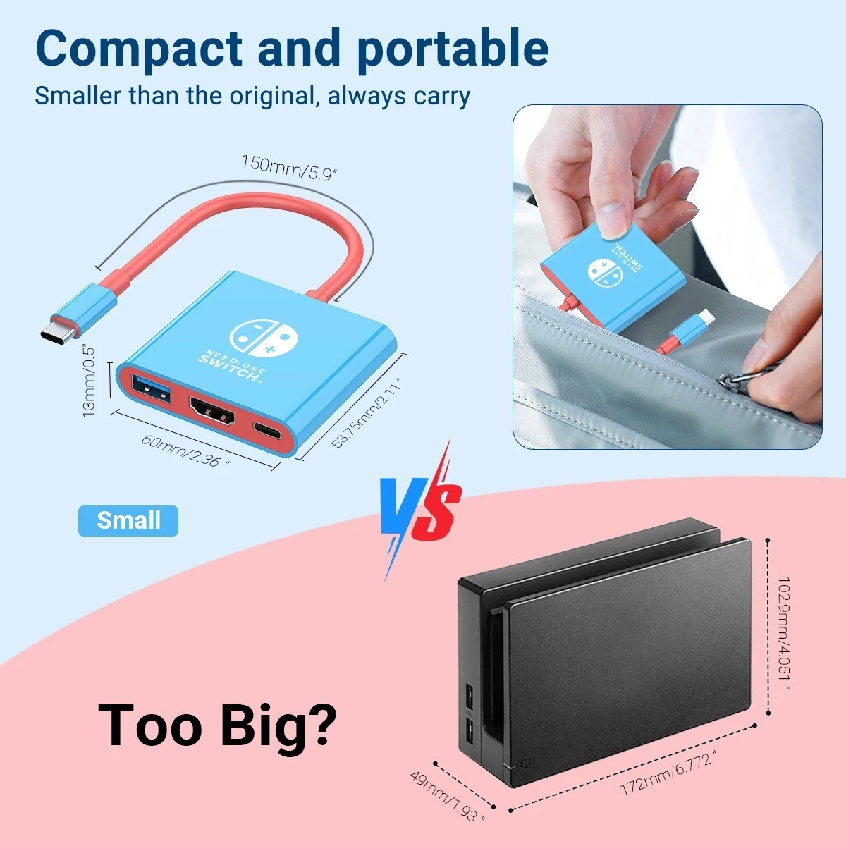 HDMI TV Dock For Nintendo Switch 1/2/OLED Docking Replacement Adapter Converter