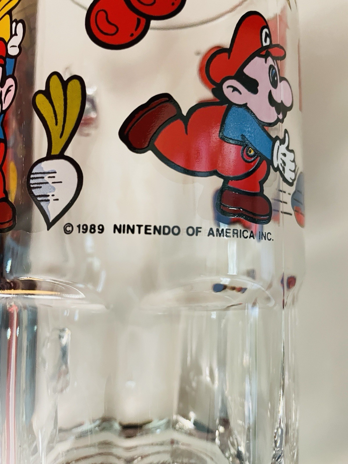 Nintendo Super Mario Bros 1989 Vntge Beer Stein Mug Glass Original Oversized 8″