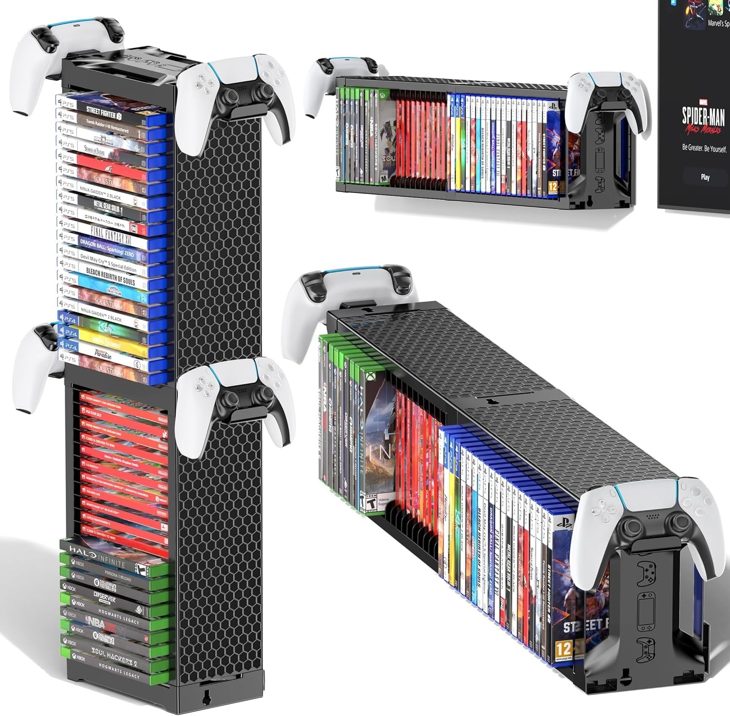 2-Tier Game Organizer Shelf Stand for Wall Mount and Desk Display Storage