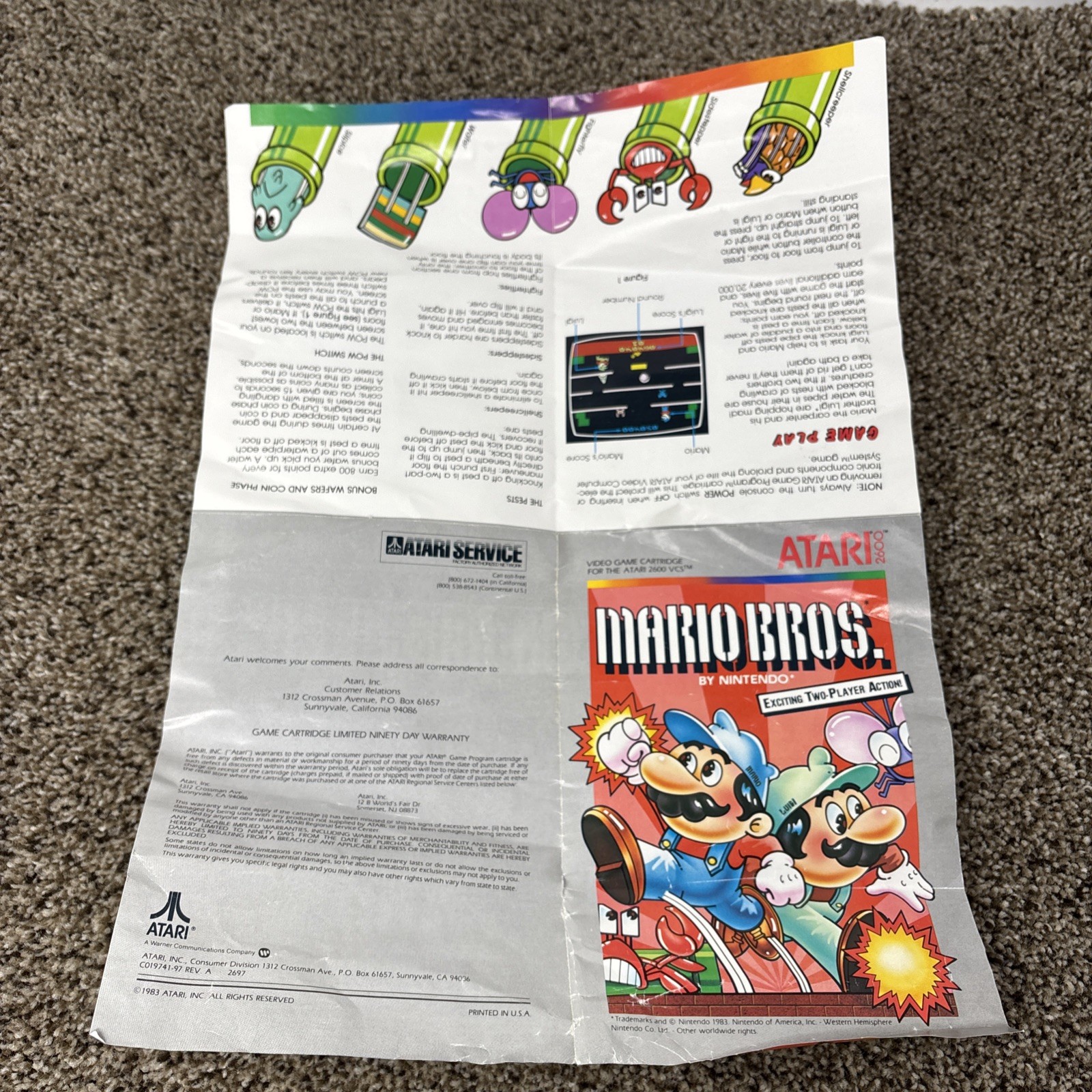 Mario Bros. (Atari 2600, 1983) Cartridge, Manual And Box Complete CIB Tested