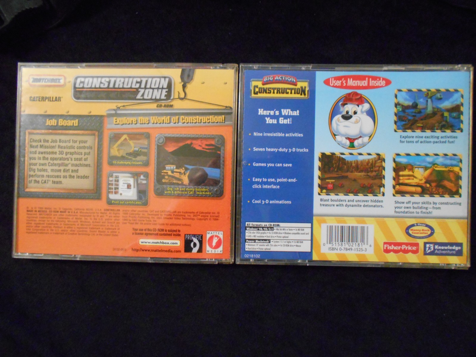 1999 Mattel Matchbox Caterpillar Construction Zone PC playset + Big Action Const