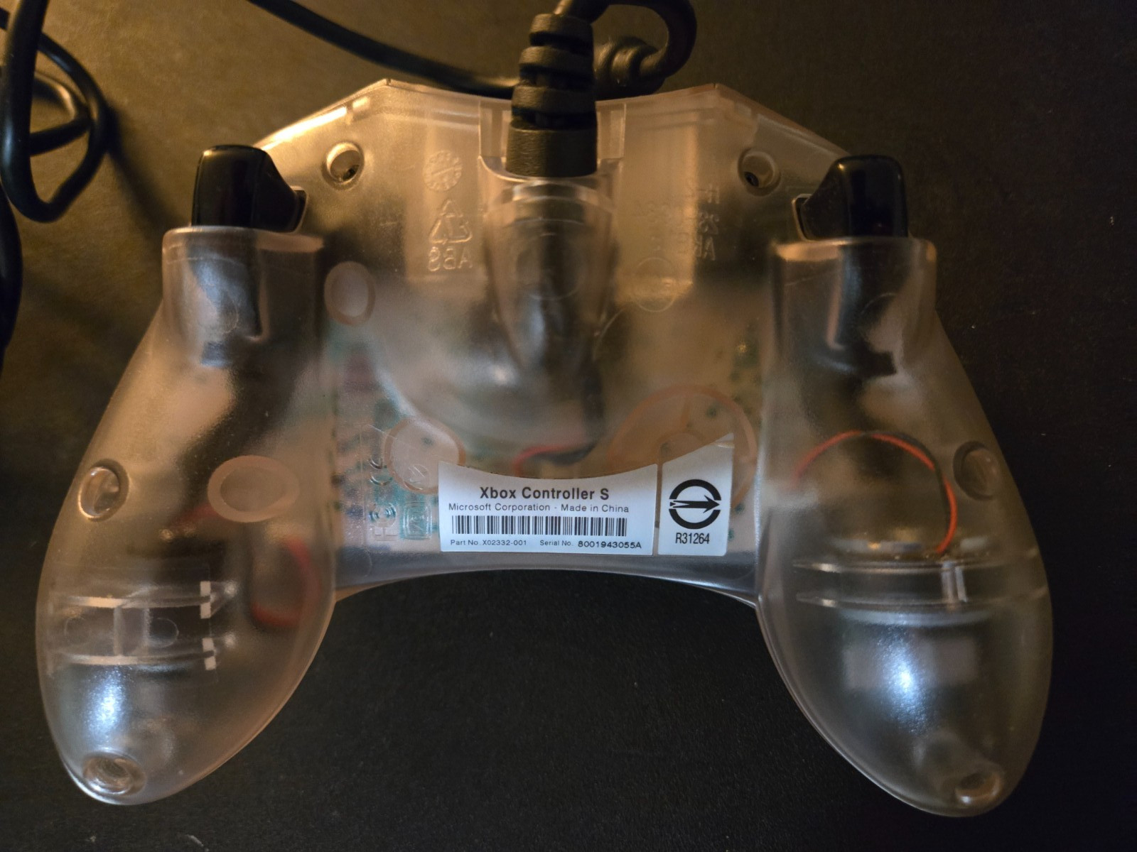 Original Xbox Gaming Wired S-Type Controller Translucent Crystal White TESTED
